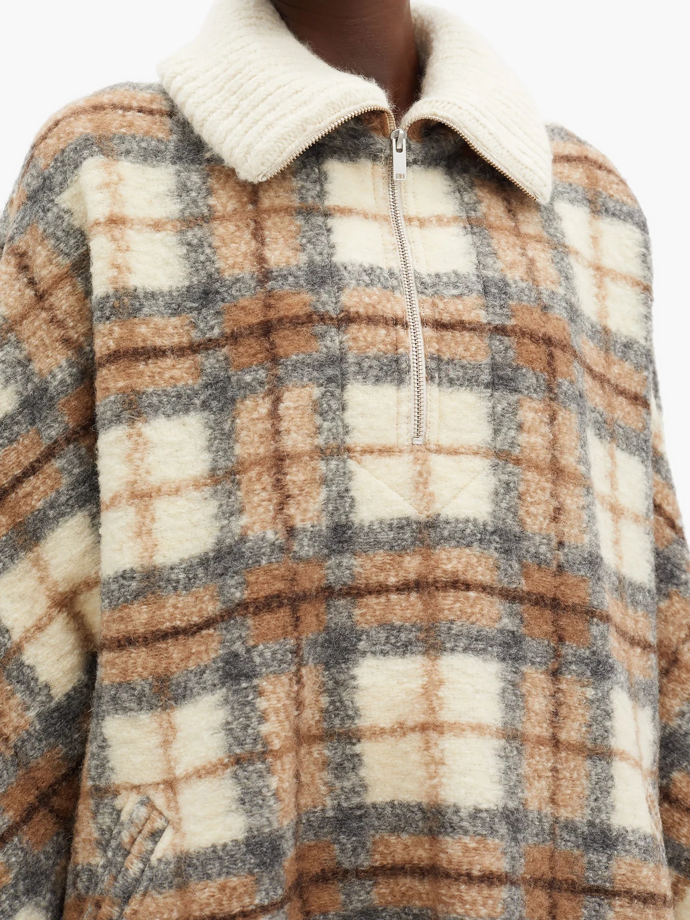 Gabin roll-neck checked wool-blend cape coat - 4