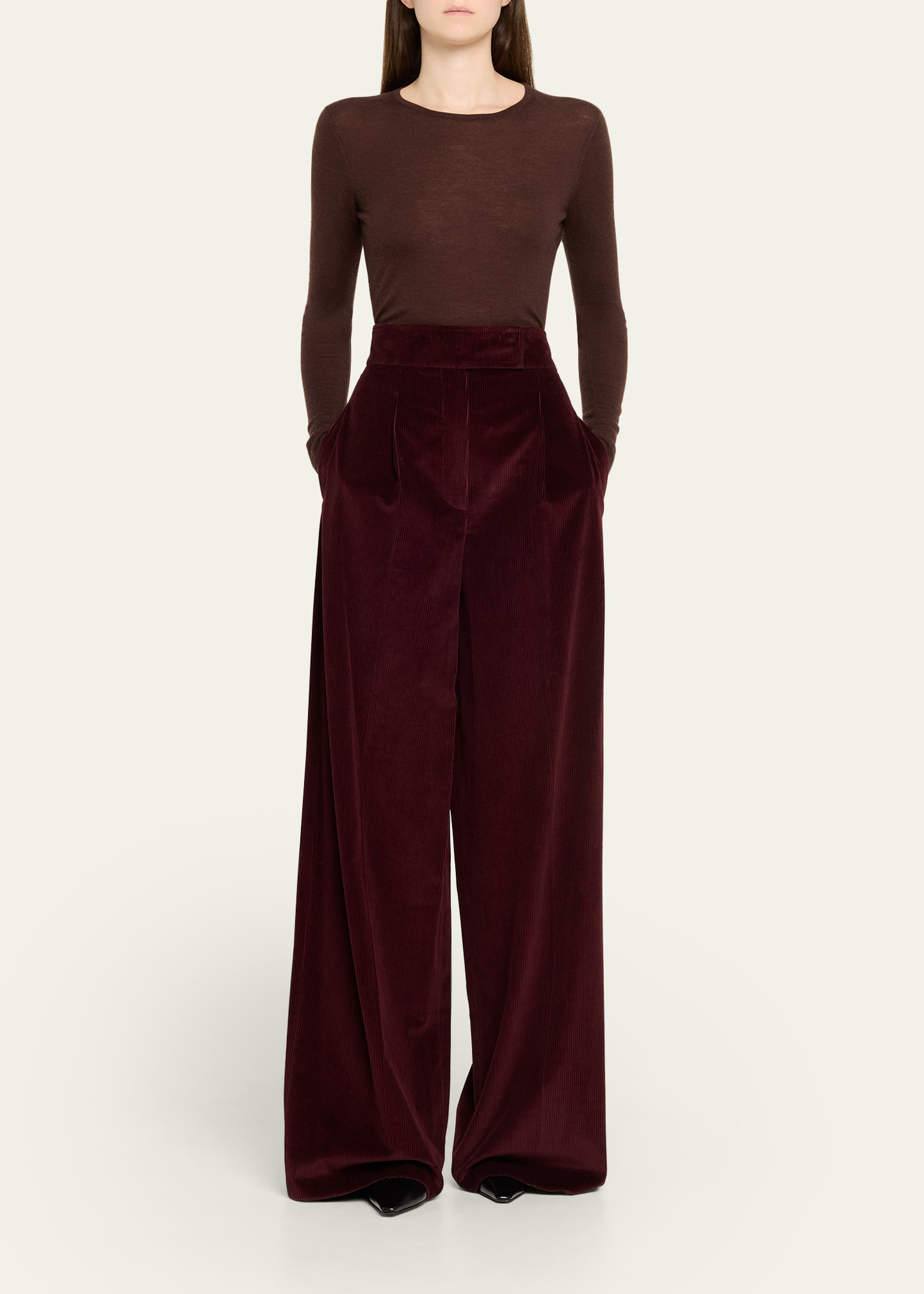 Cherry Wide-Leg Cotton Corduroy Pants - 2