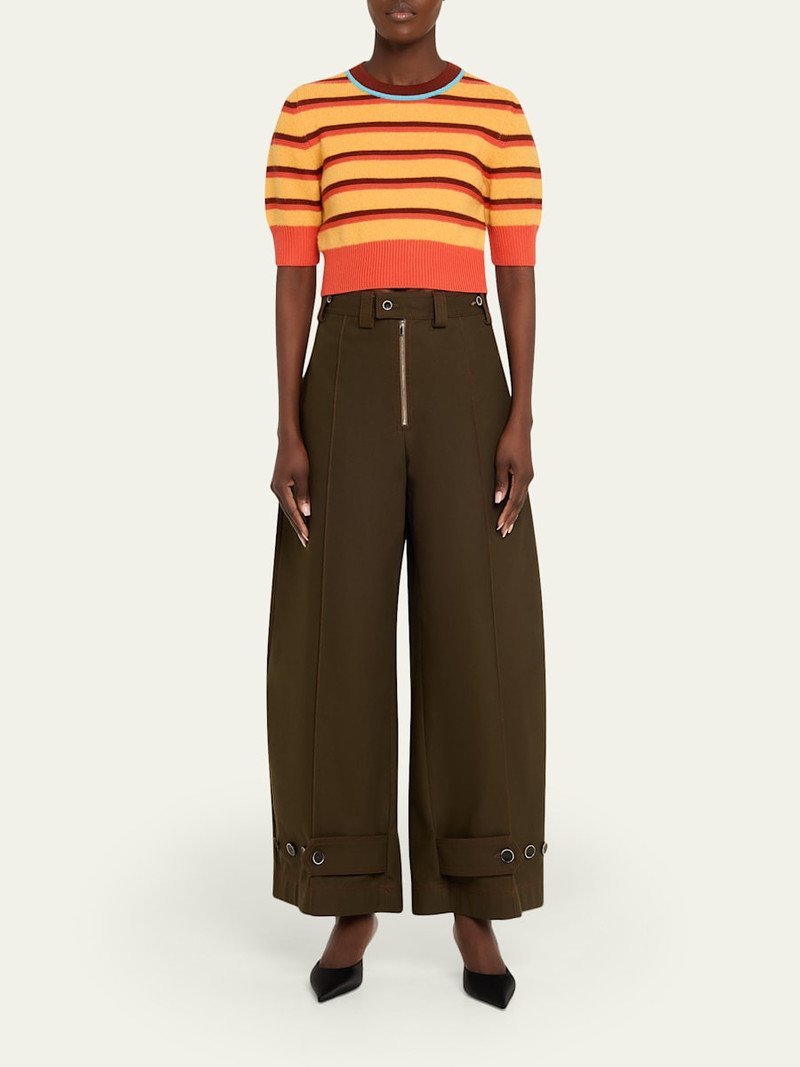 CHRISTOPHER JOHN ROGERS Striped Short-Sleeve Crop Sweater outlook