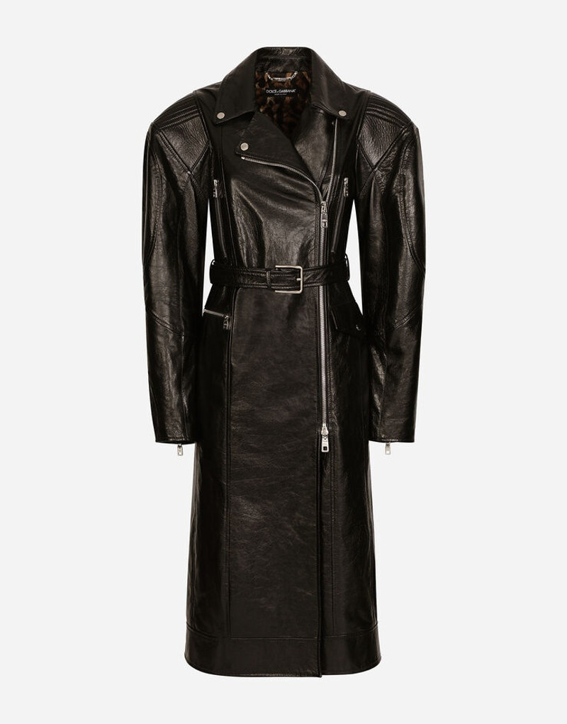 Belted leather biker coat 1