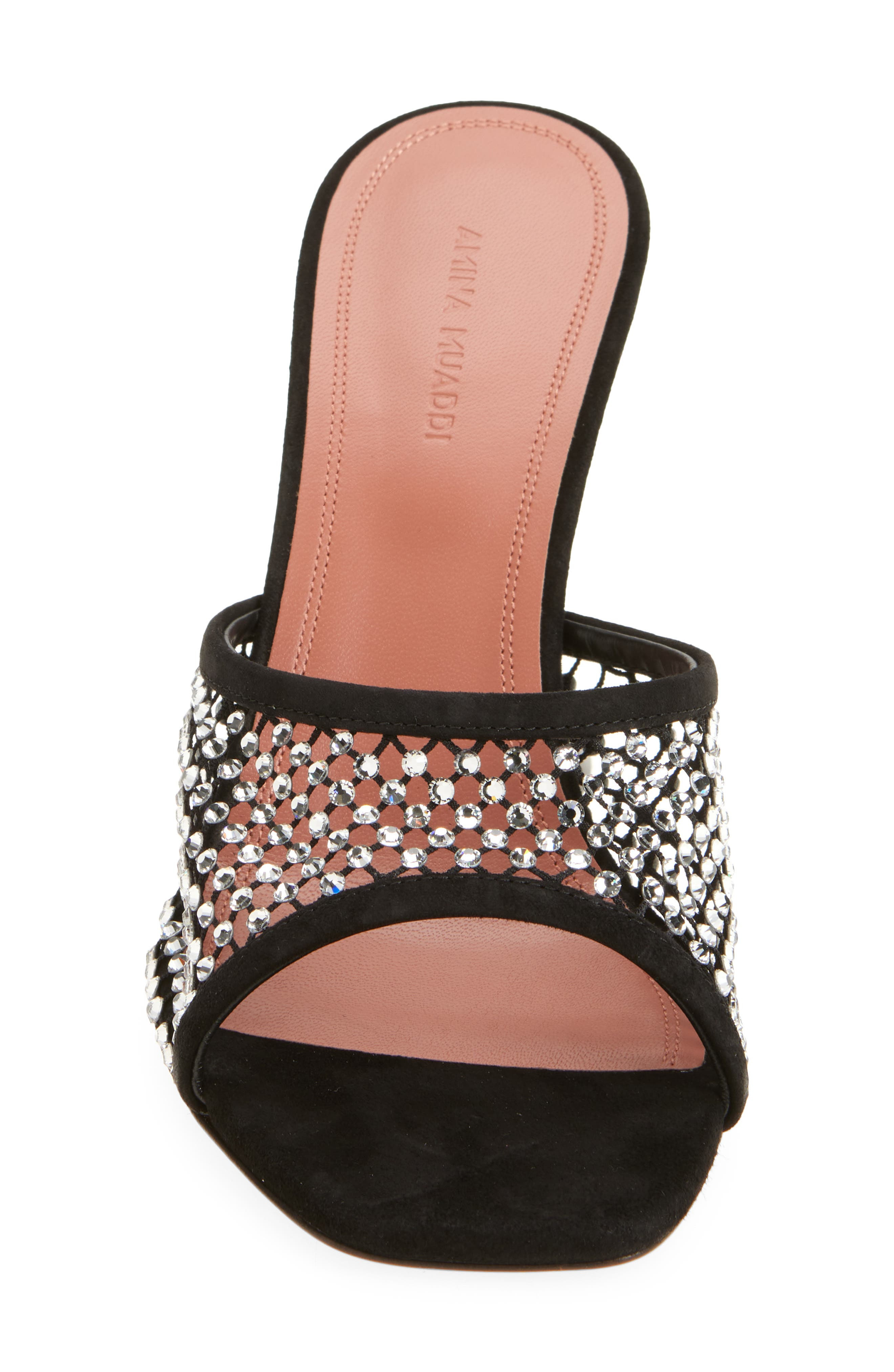 Amina Muaddi Lupita Crystal Slide Sandal in Suede Black/White Crystal at Nordstrom - 4