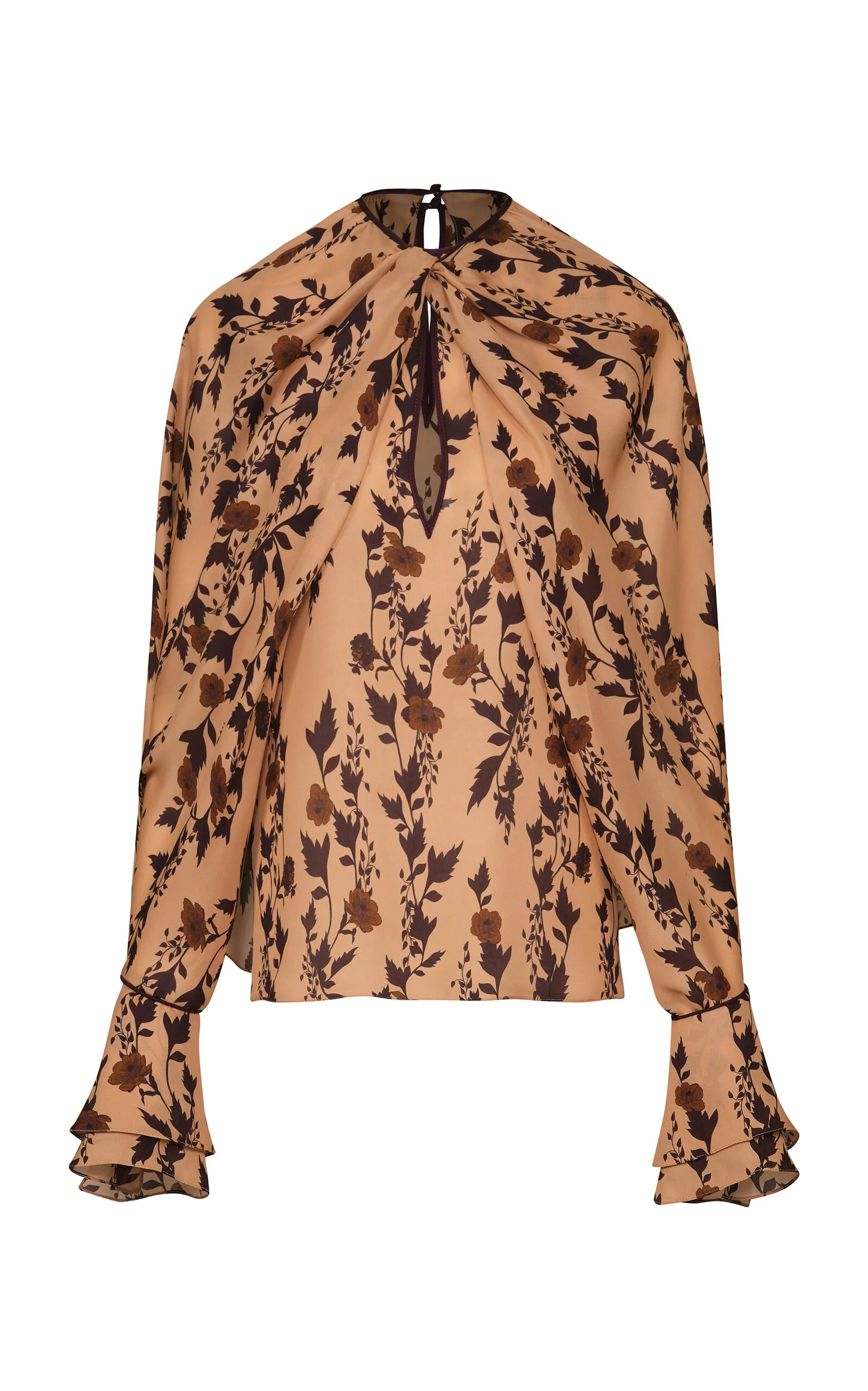 Untamed Bloom Silk Draped Top tan - 1