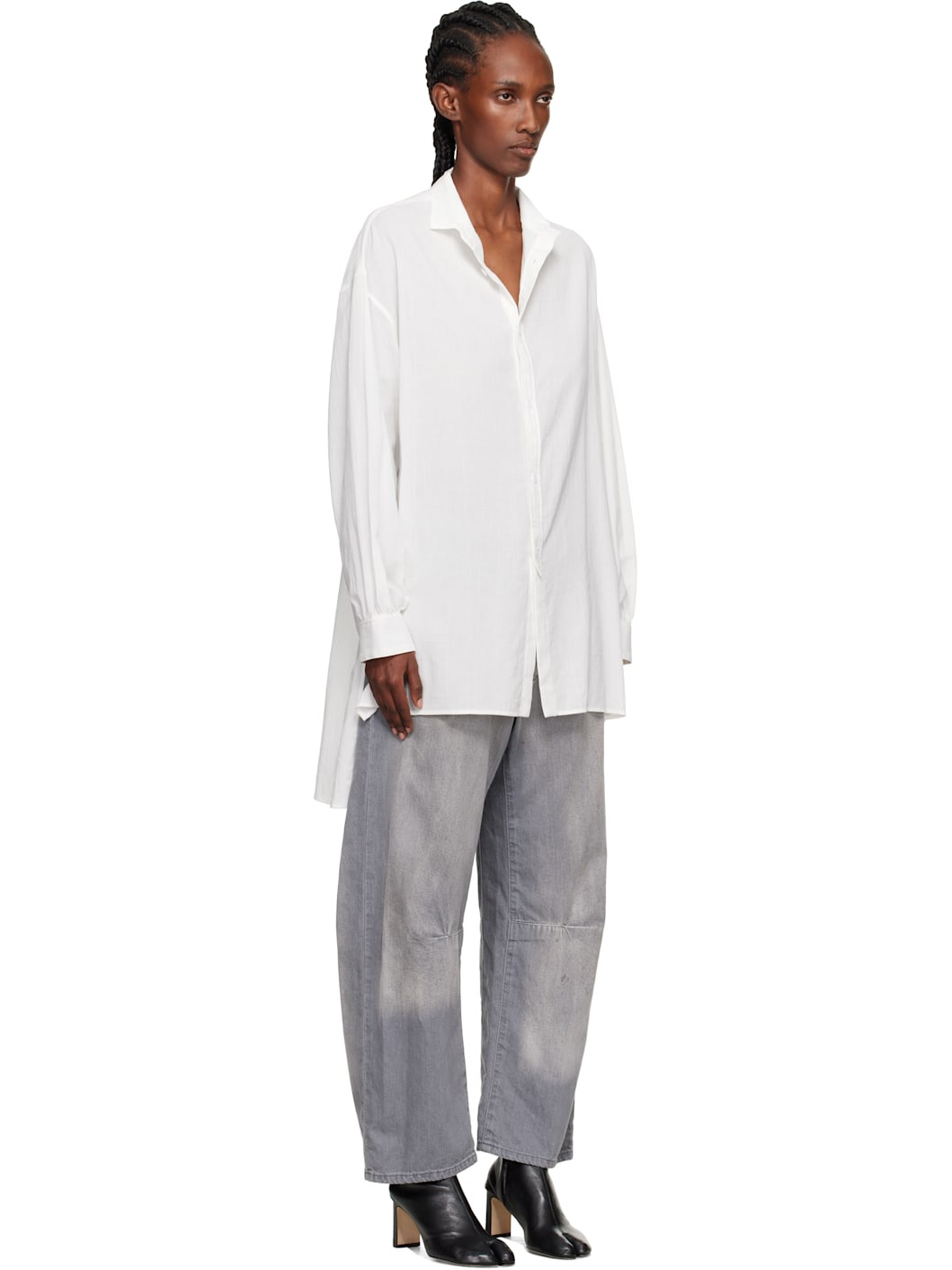 White O-Design Collar Big Shirt - 2