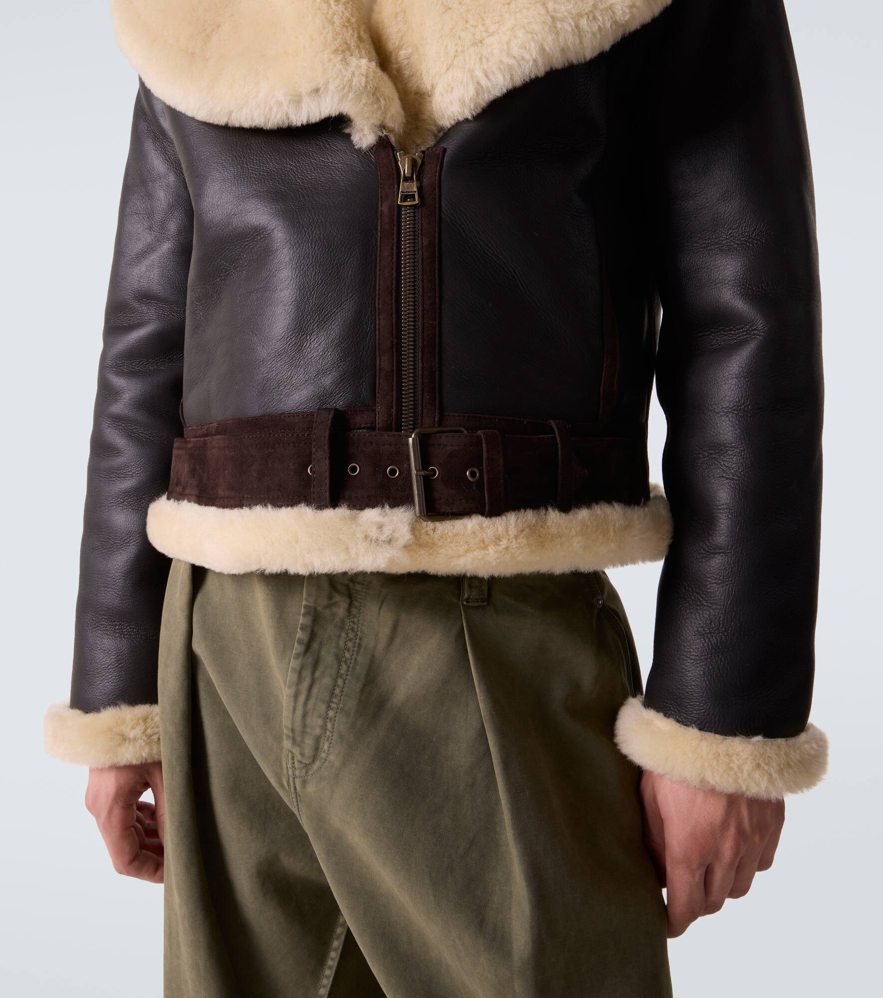 Shearling-trimmed leather jacket - 7