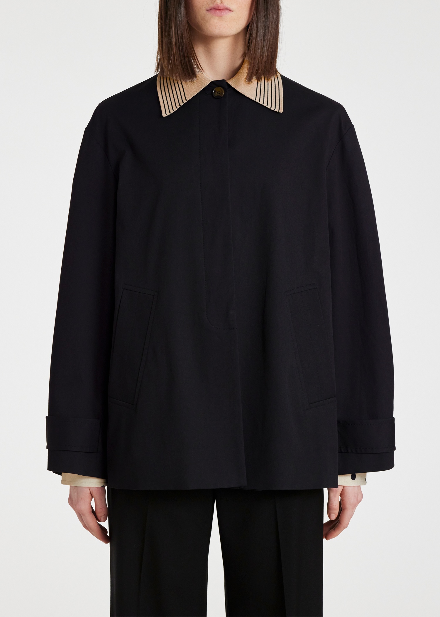 Women's Cotton Contrast Collar Swing Jacket - 5