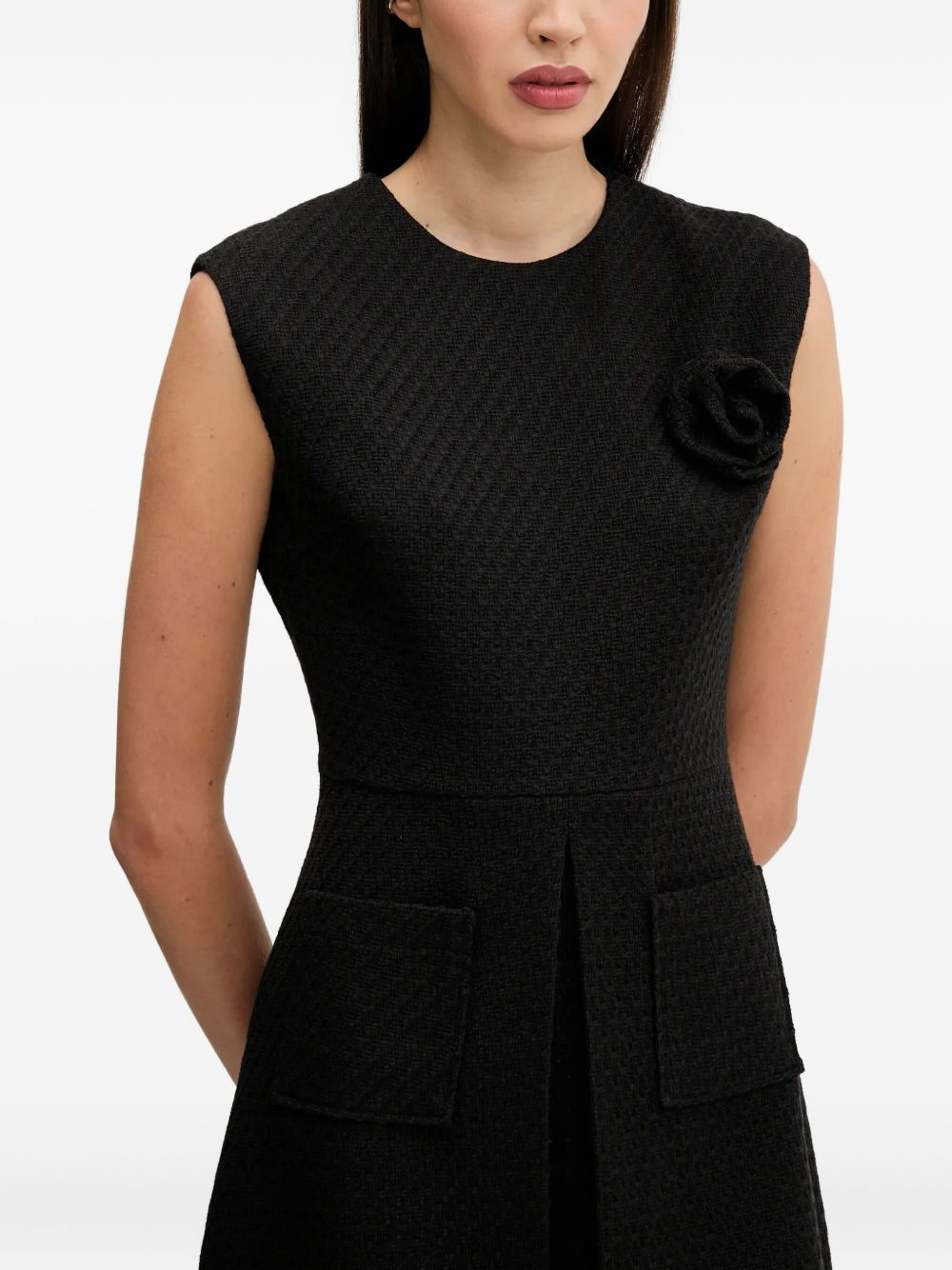 rose-embellished front-pocket mini dress - 3
