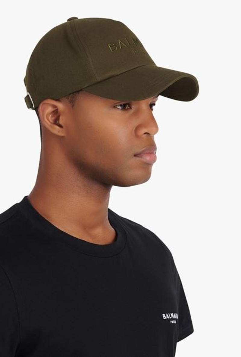Balmain Khaki cotton cap with Balmain Paris logo outlook
