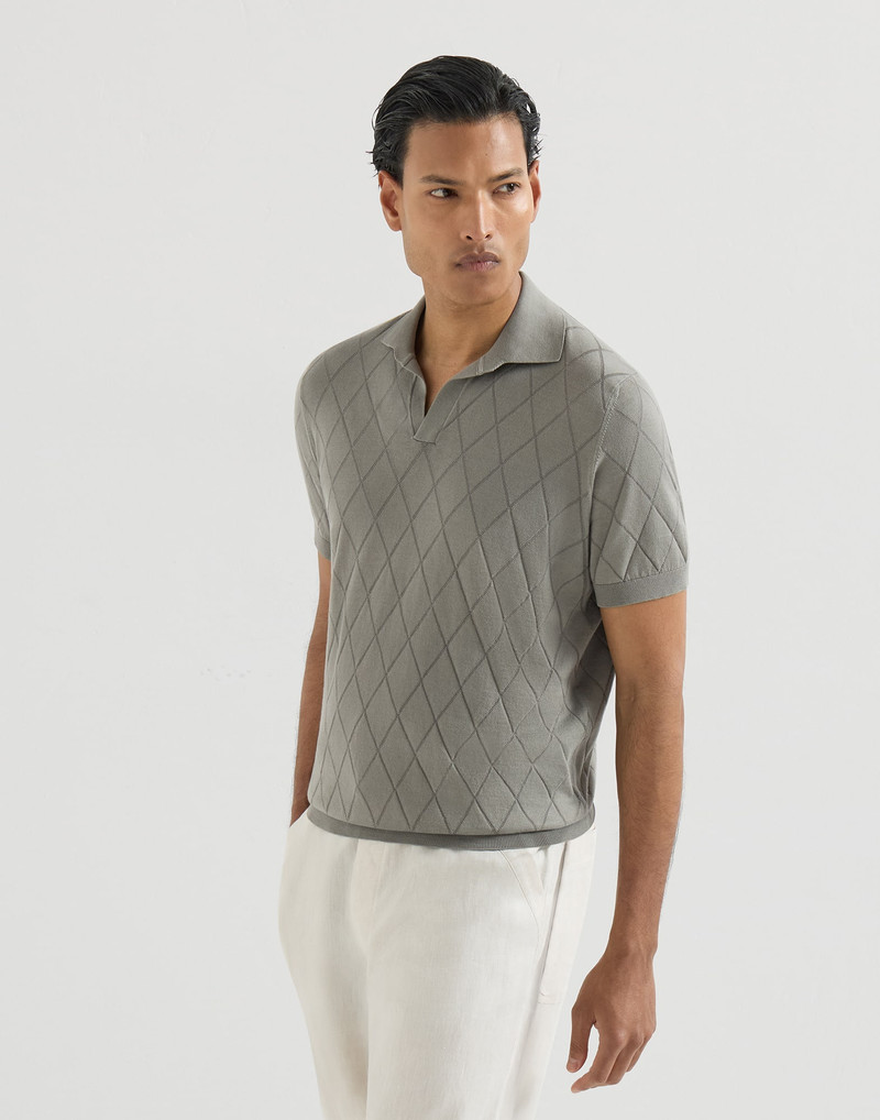 Cotton textured Argyle lightweight knit polo shirt 2