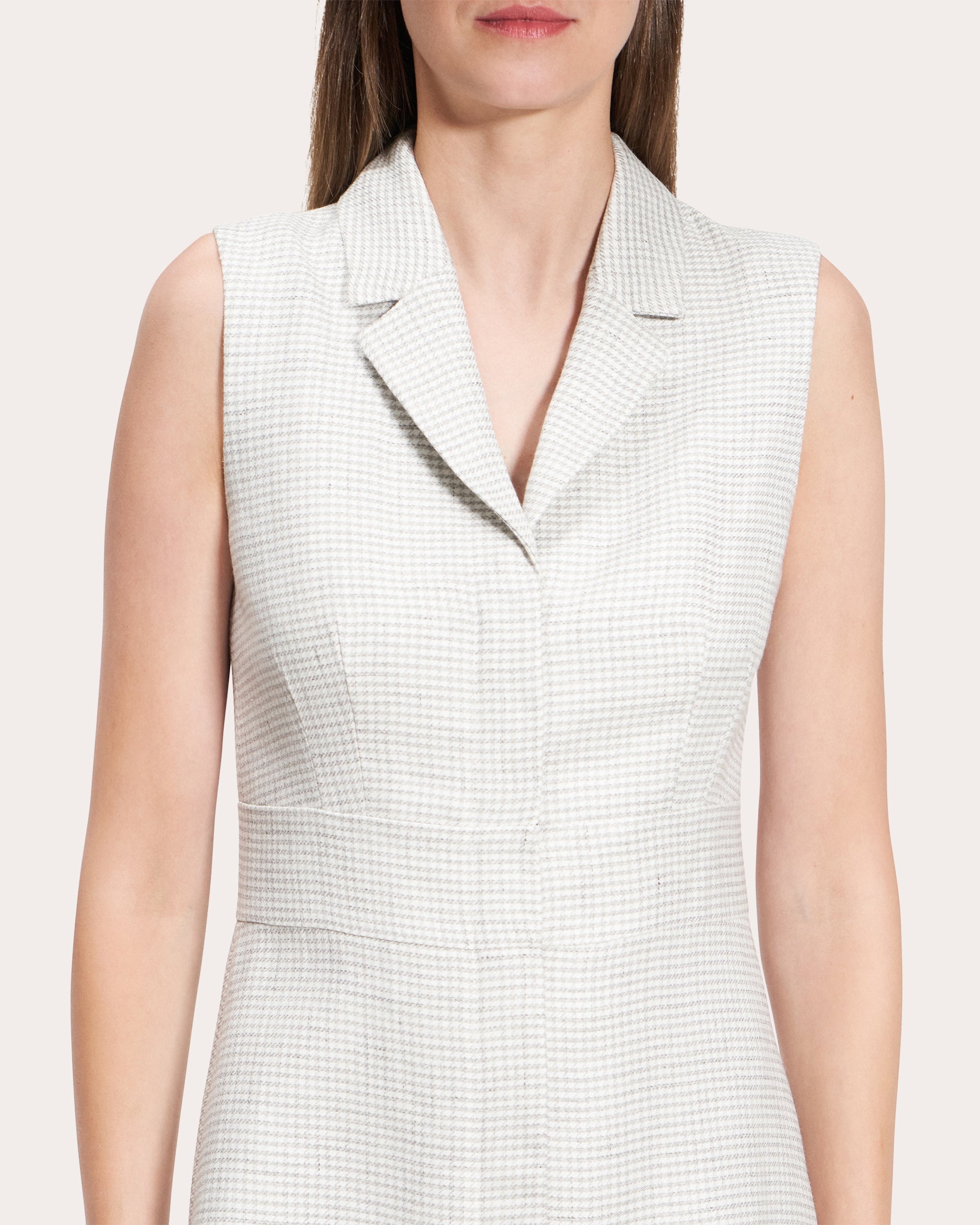 Houndstooth Linen Collared Mini Dress - 4