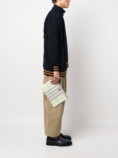 Thom Browne plaid-check print clutch bag outlook