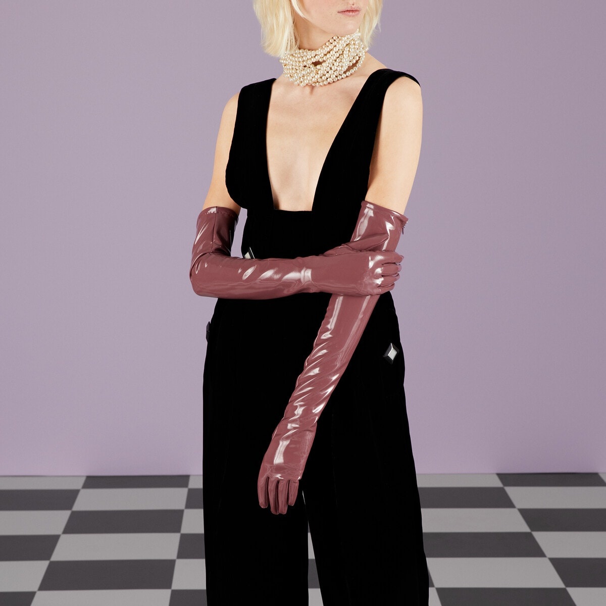 Long shiny lycra gloves - 3