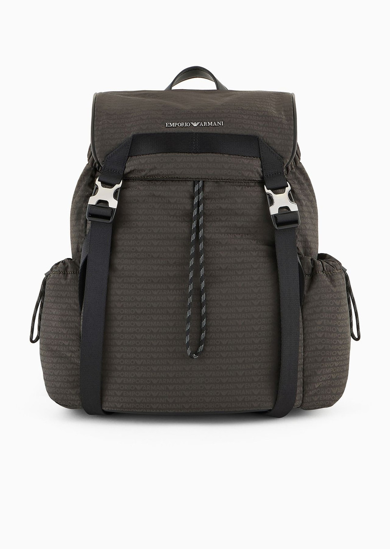 Nylon backpack with all-over, jacquard logo lettering 1