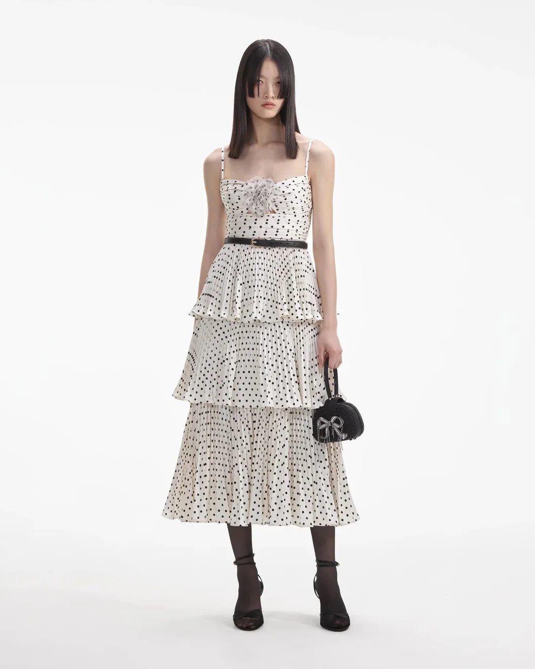 CREAM POLKA DOT TIERED MIDI DRESS - 1