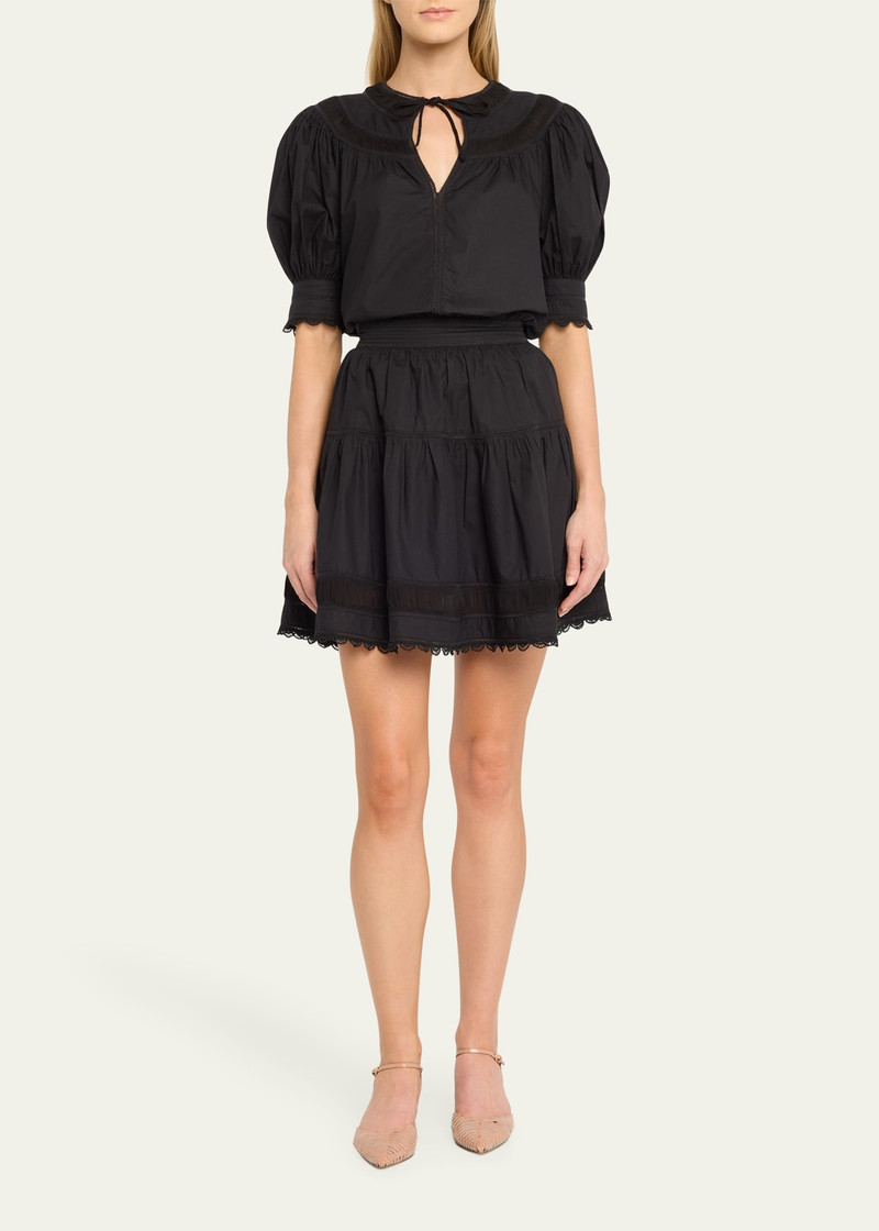 ULLA JOHNSON Ayla Scalloped Lace-Inset Cotton Mini Skirt outlook