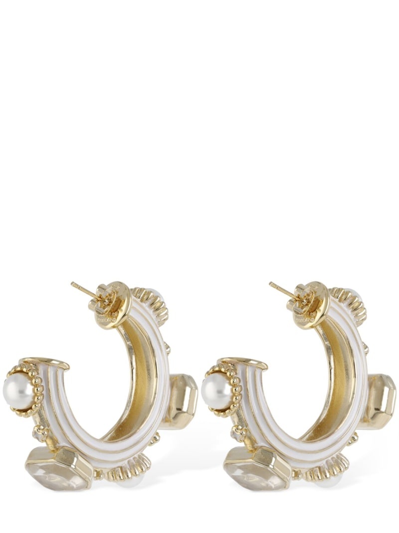 Faux pearl & stone gradient hoop earring - 4