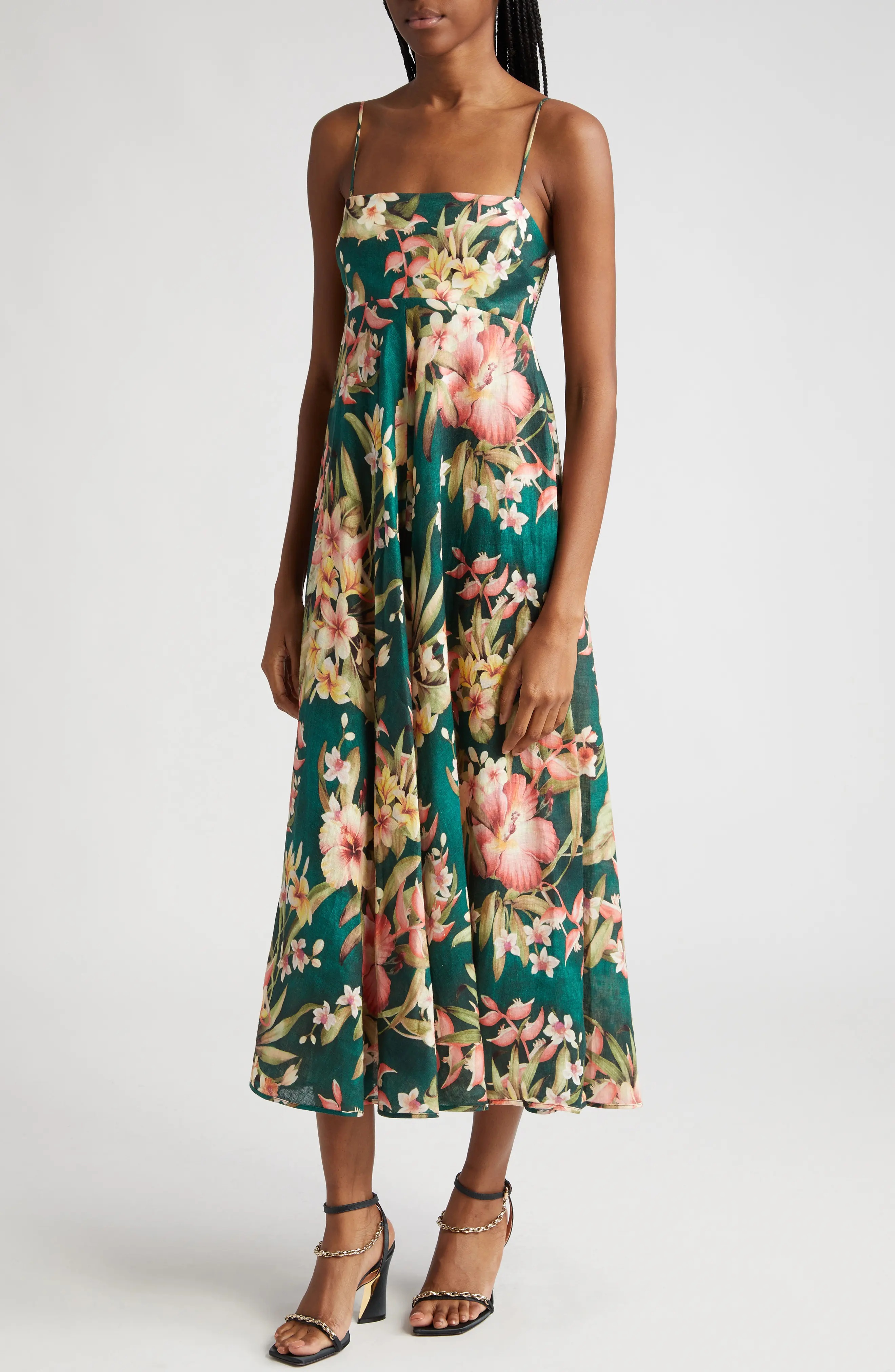 Lexi Tropical Floral Convertible Linen Midi Dress - 4