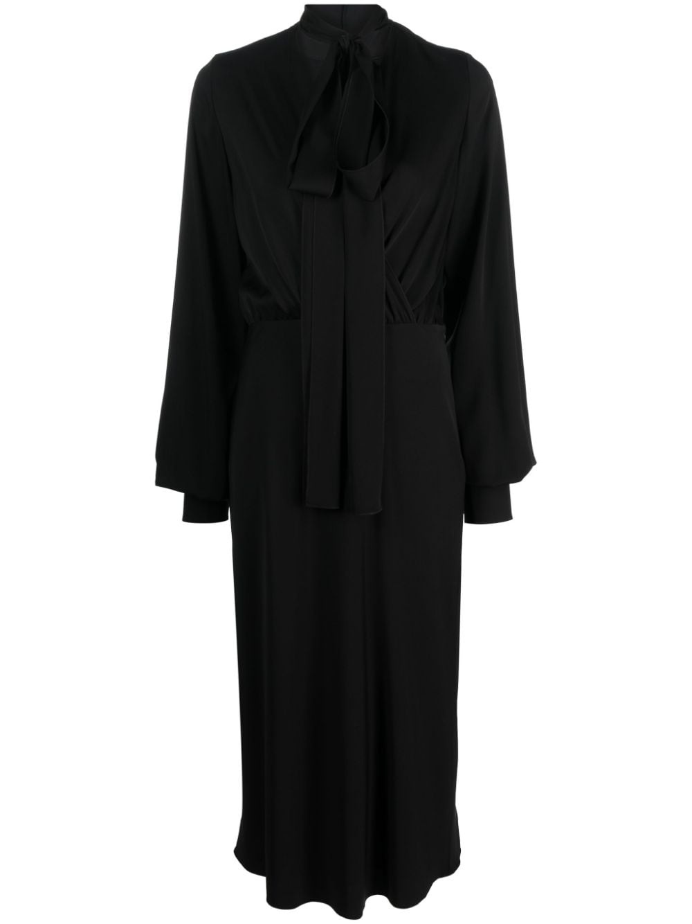 attached-scarf silk-blend midi dress - 1