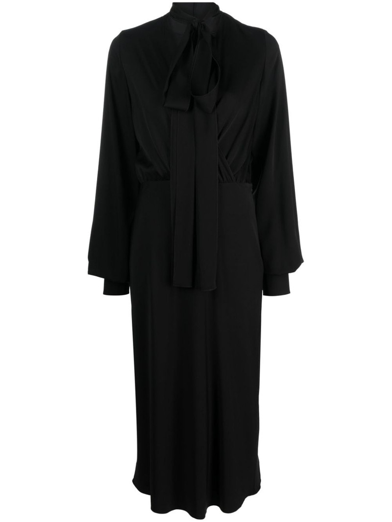 attached-scarf silk-blend midi dress 1