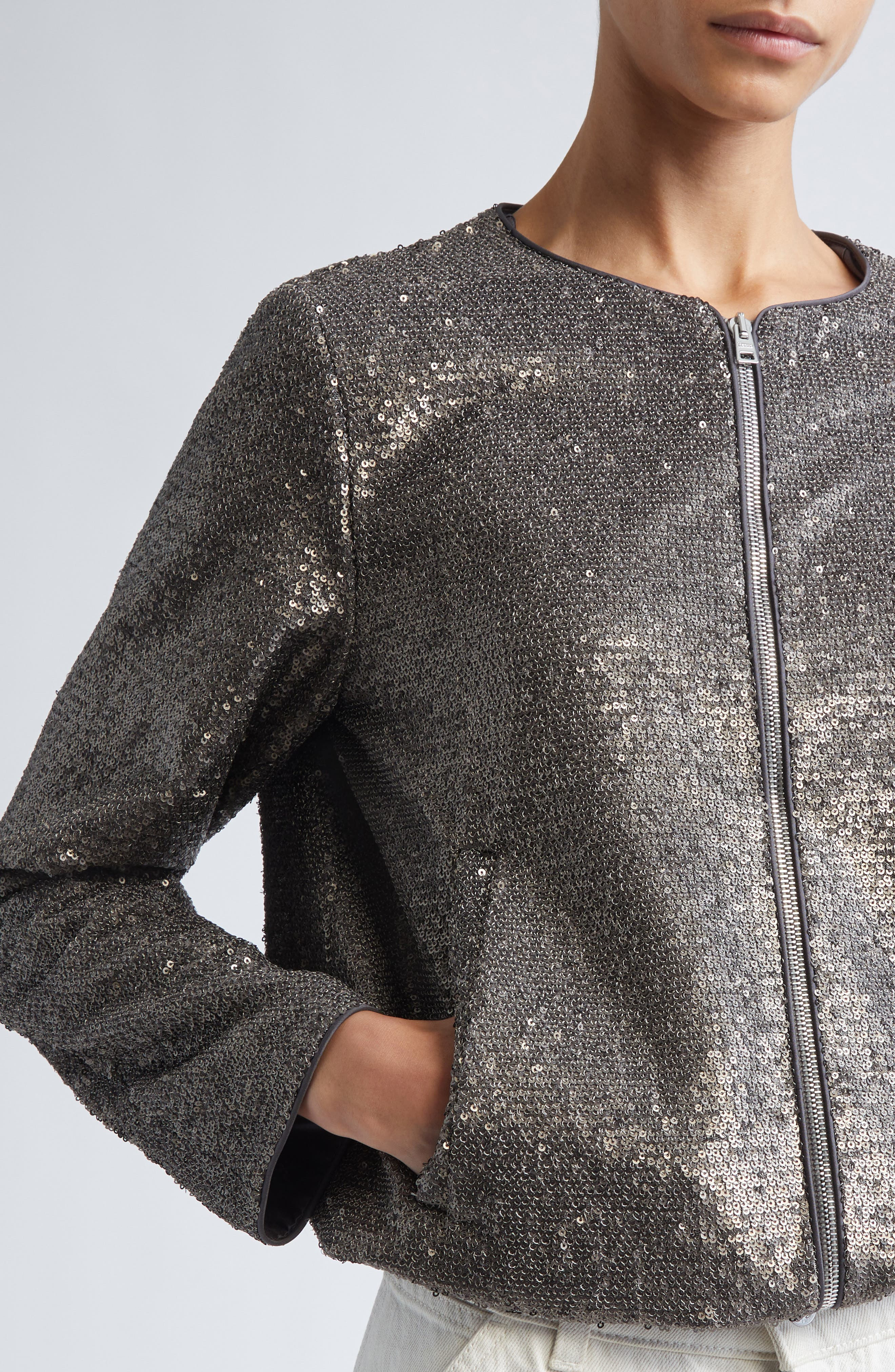 Herno Resort Sequin Bomber Jacket in Ferro at Nordstrom - 4
