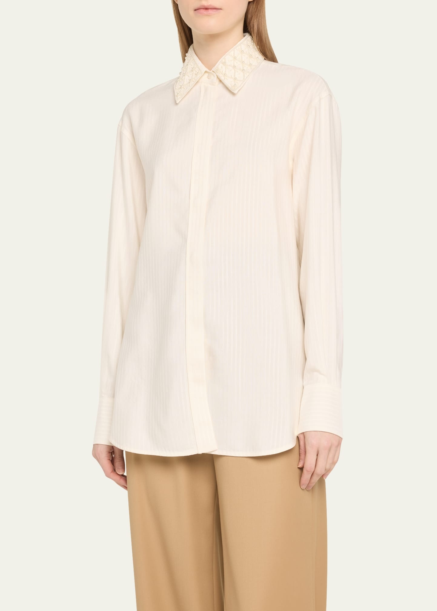 Journey Embellished Button-Front Boyfriend Shirt - 4