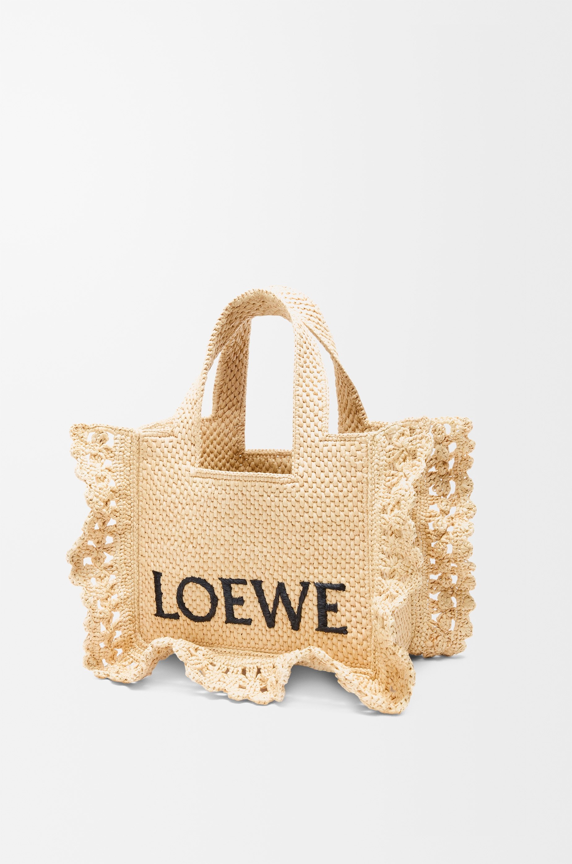 Small LOEWE Font tote in raffia - 4