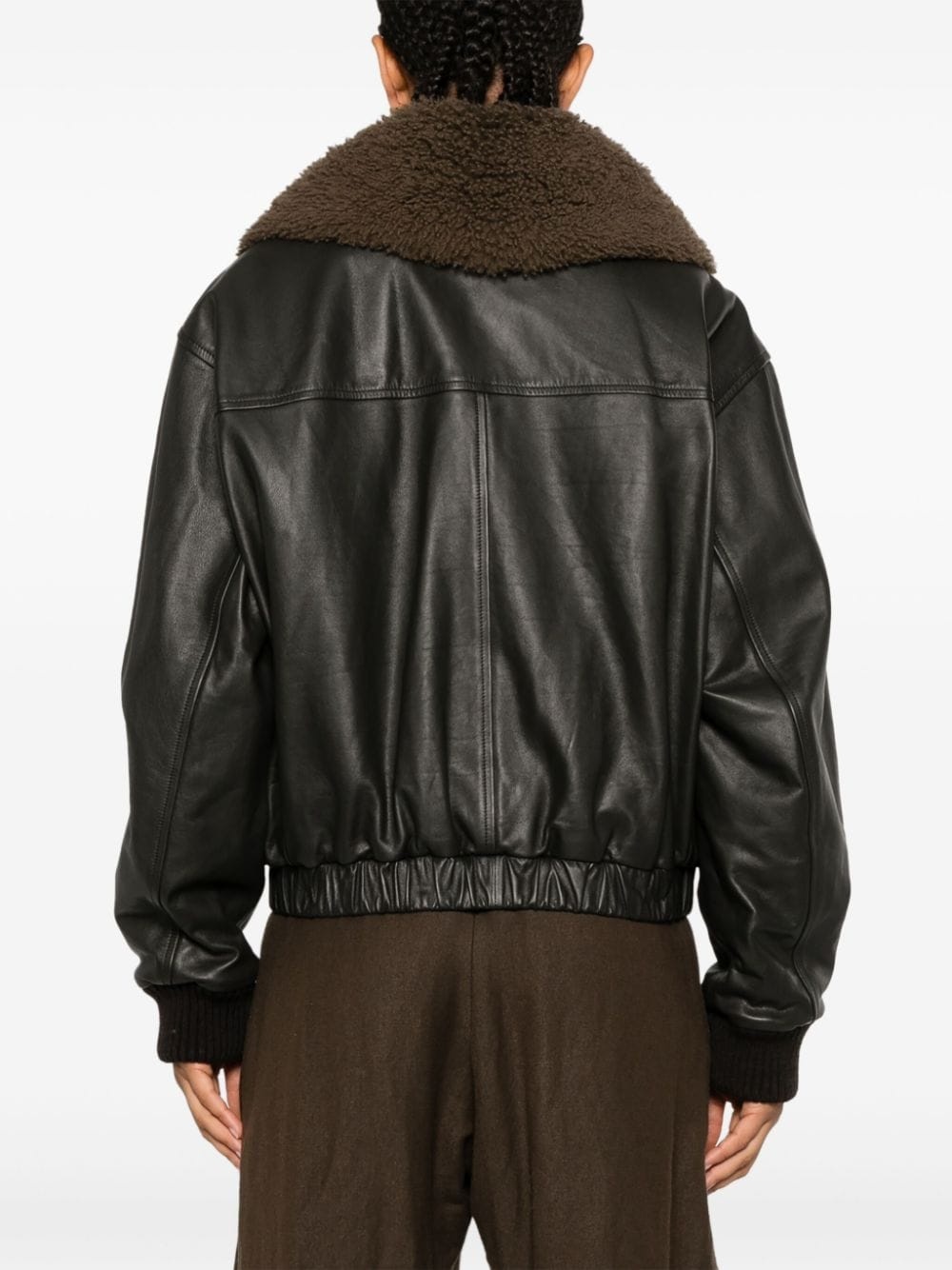 shearling collar leather jacket - 4