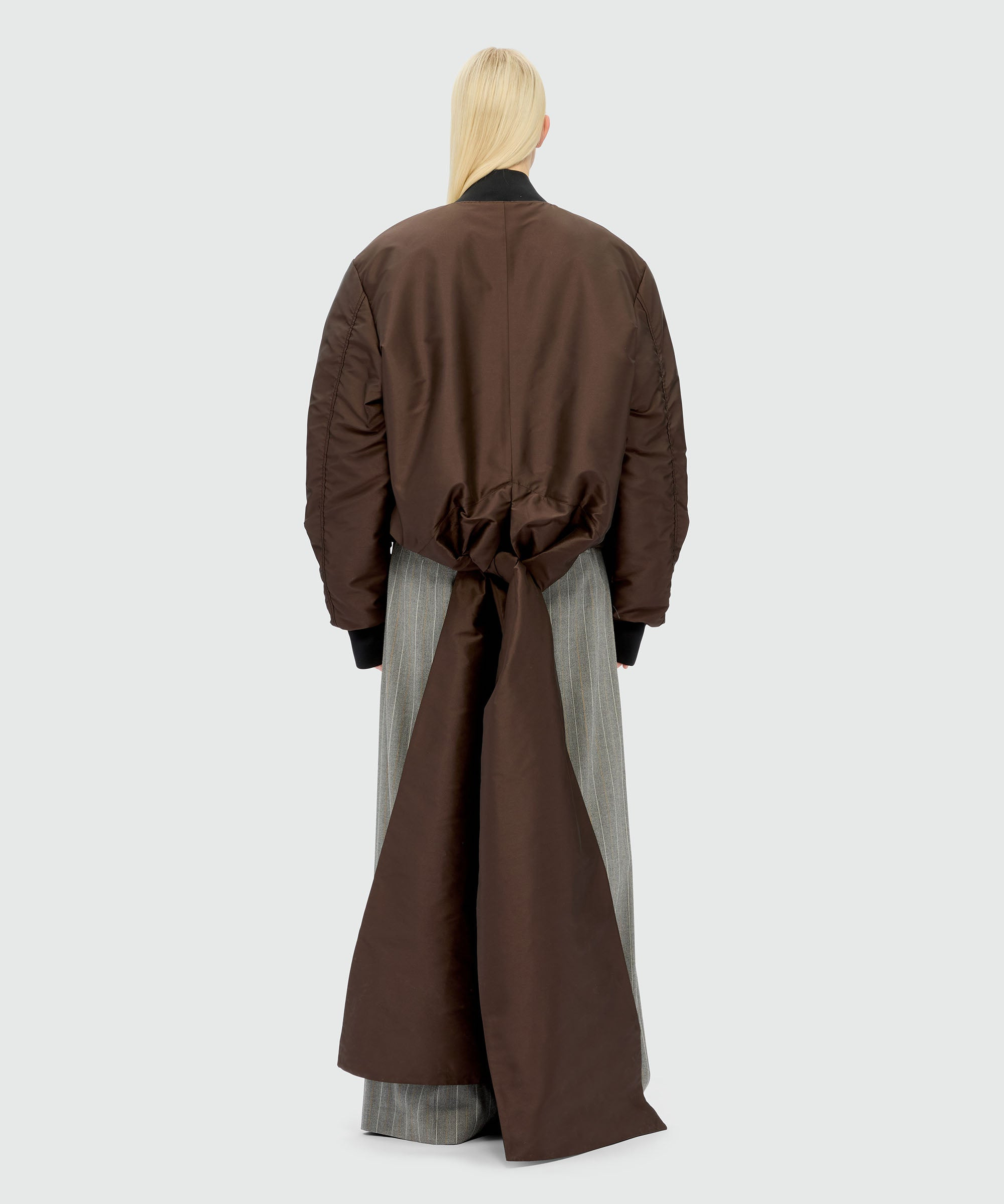 Brown duchesse bomber jacket with drapes - 3