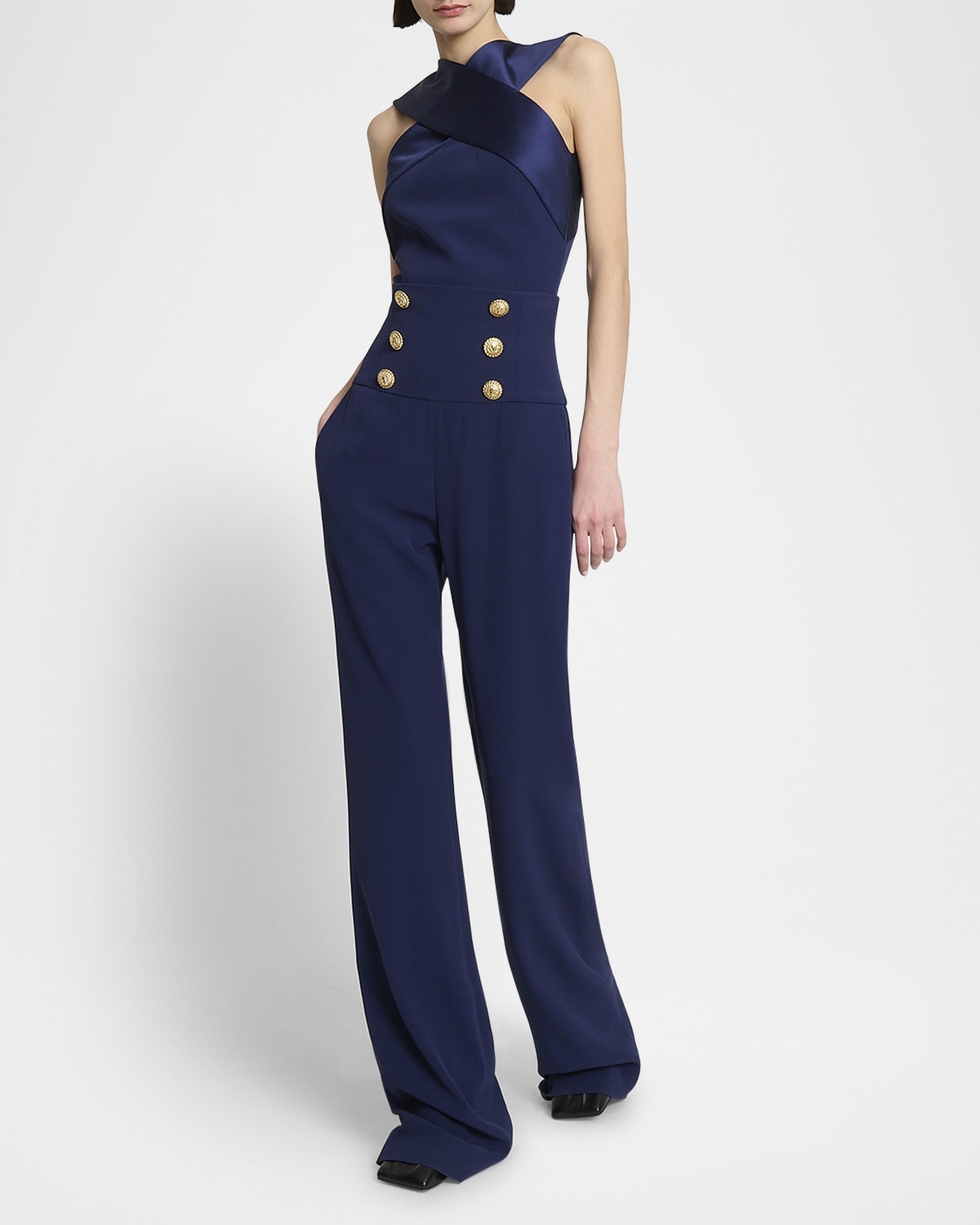 High-Rise Buttoned Wide-Leg Crepe Pants - 7