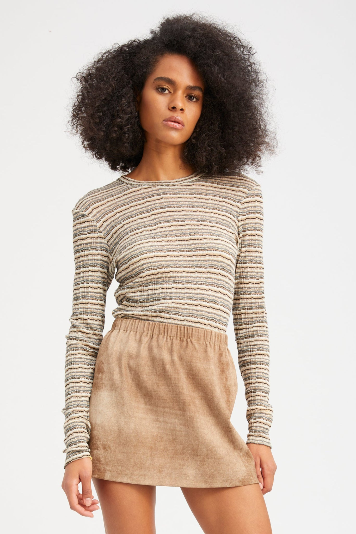 TRUFFLE STRIPED POINTELLE LONG SLEEVE BABY TEE - 1