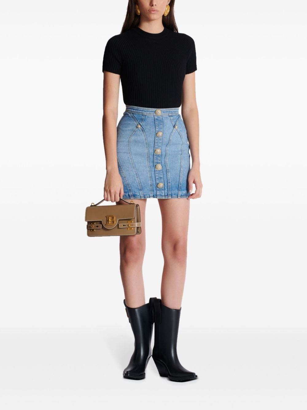 button-embellishment denim mini skirt - 2