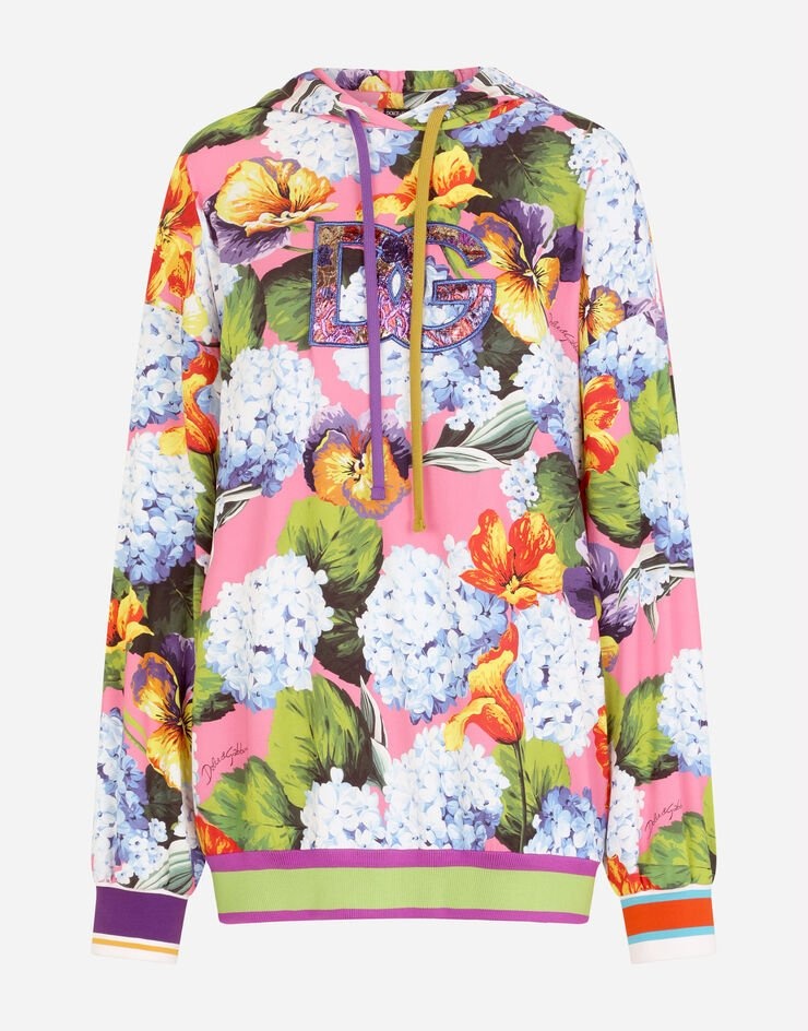 Floral-print cady hoodie - 1