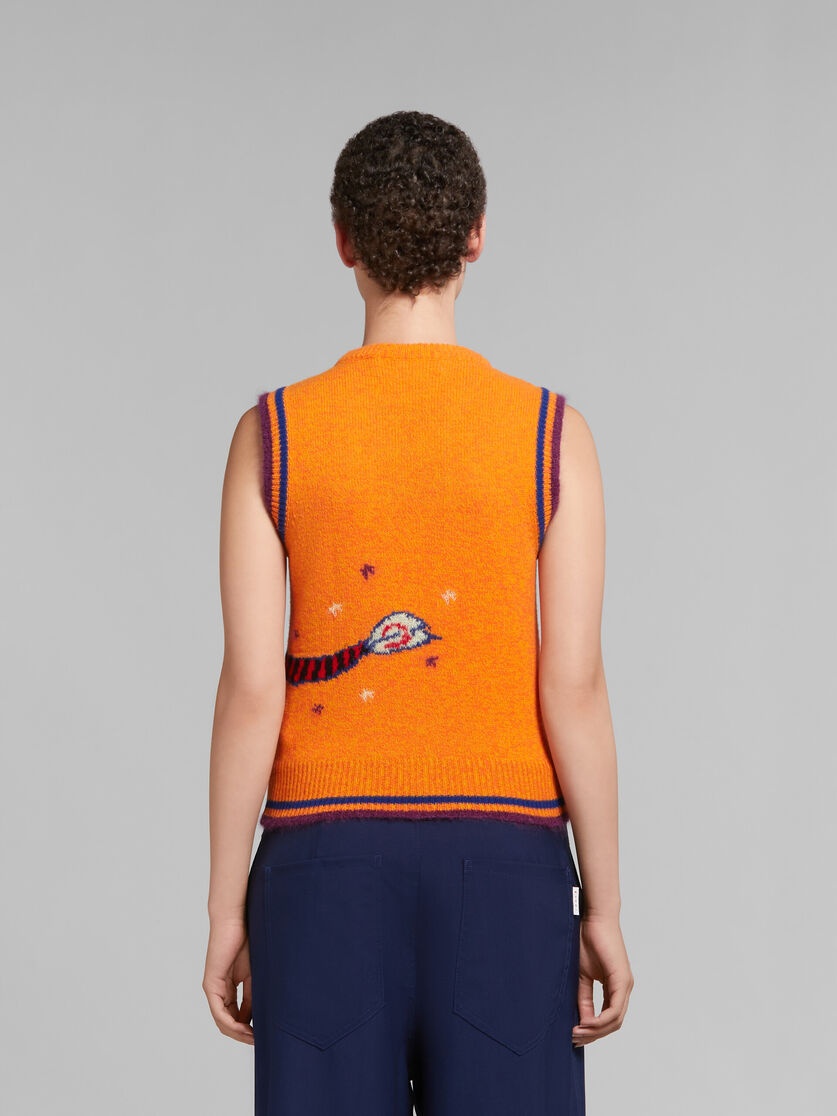 ORANGE WOOL-CASHMERE SLEEVELESS JUMPER WITH JACQUARD DRAGON - 3