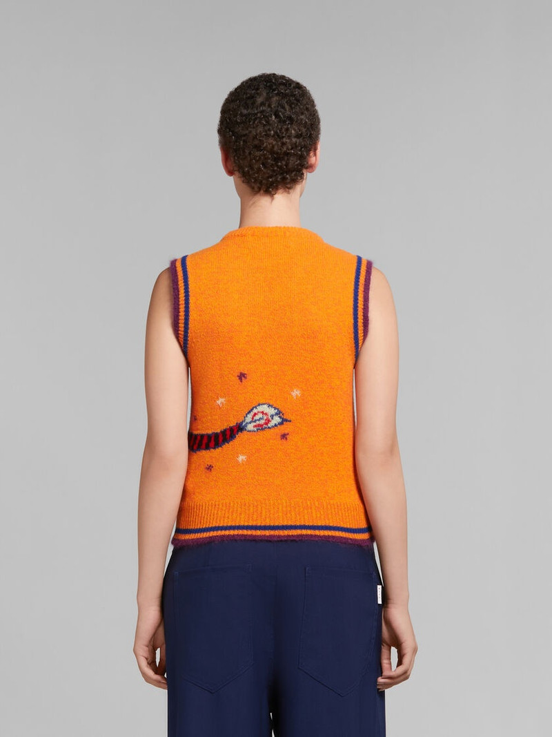 ORANGE WOOL-CASHMERE SLEEVELESS JUMPER WITH JACQUARD DRAGON 3