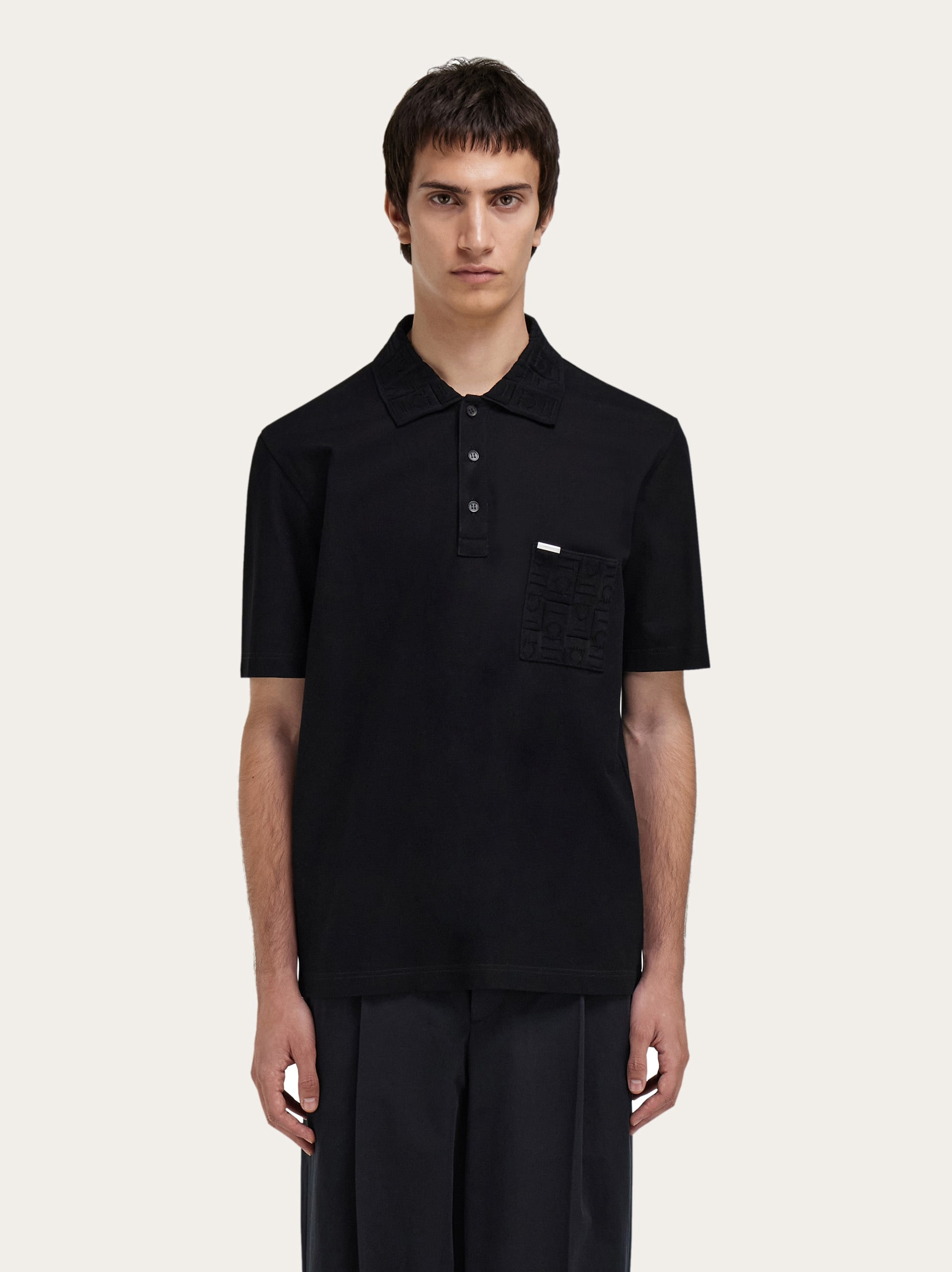 V-neck polo with jacquard pocket detail - 2
