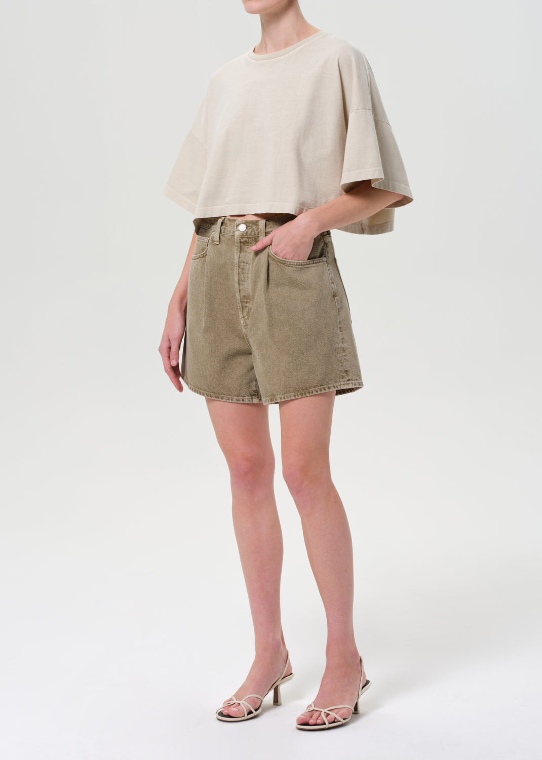 ARLI OVERSIZED CROPPED TEE IN BROWN RICE - 5