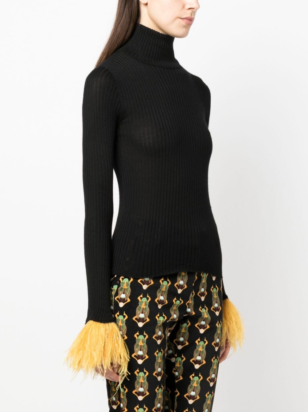 feather-cuff ribbed-knit jumper - 3