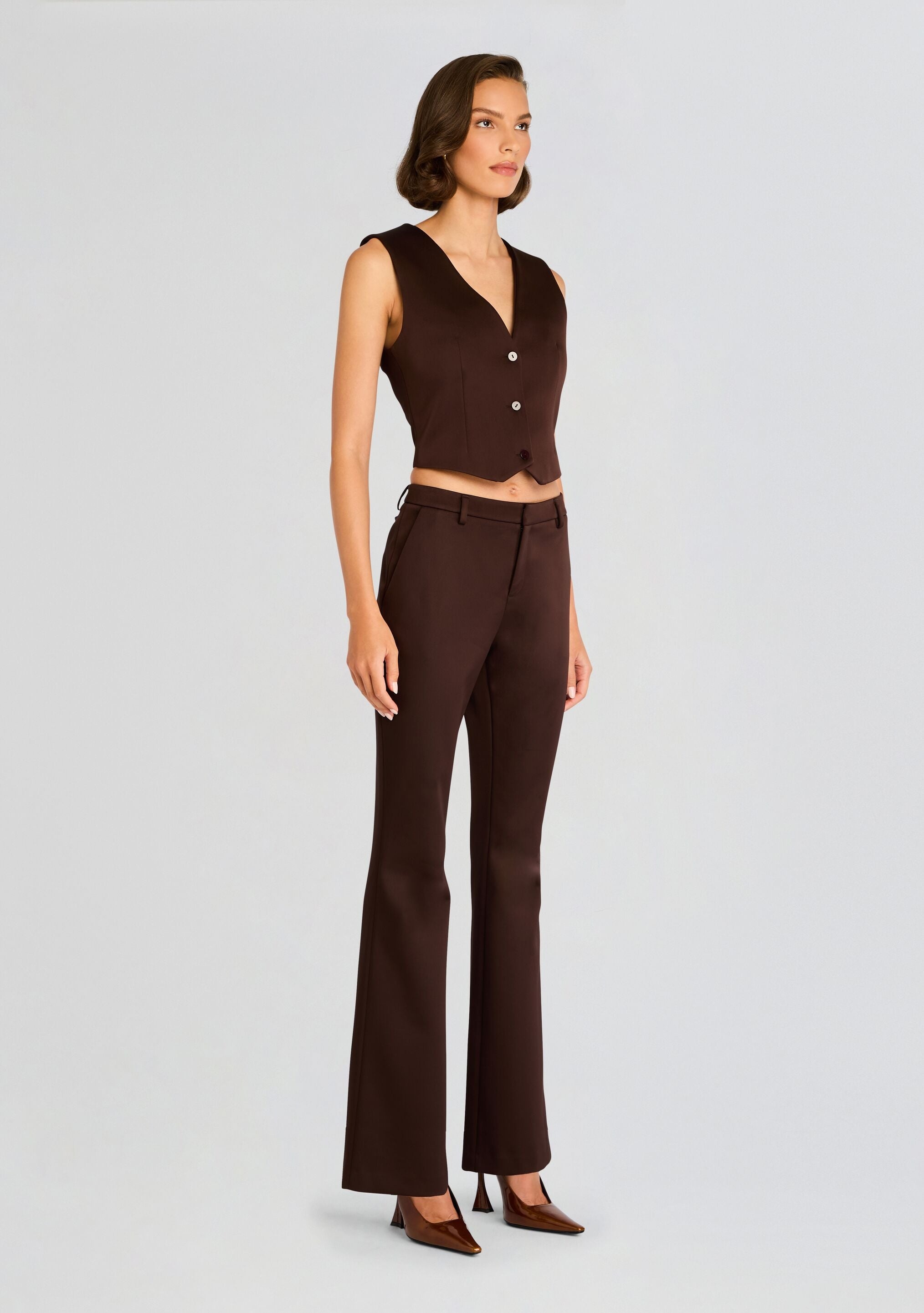 ELVIRA HEAVY SATIN SLIM FLARE TROUSER - 5