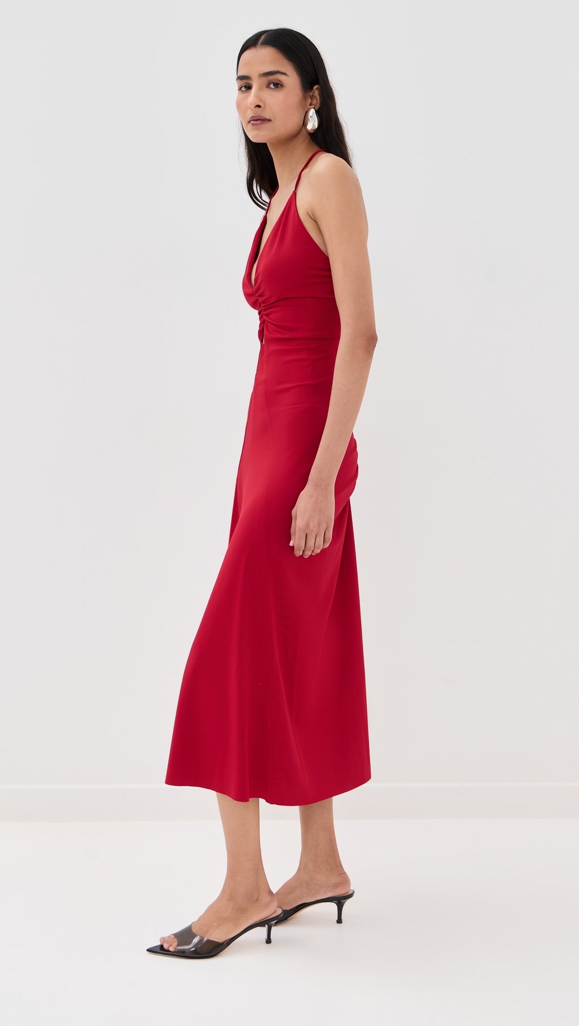 V-Neck Ruched Cami Midi Dress - 3