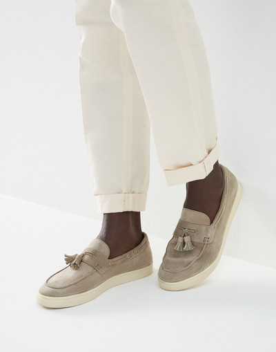 Brunello Cucinelli Suede loafer sneakers with tassels and natural rubber sole outlook