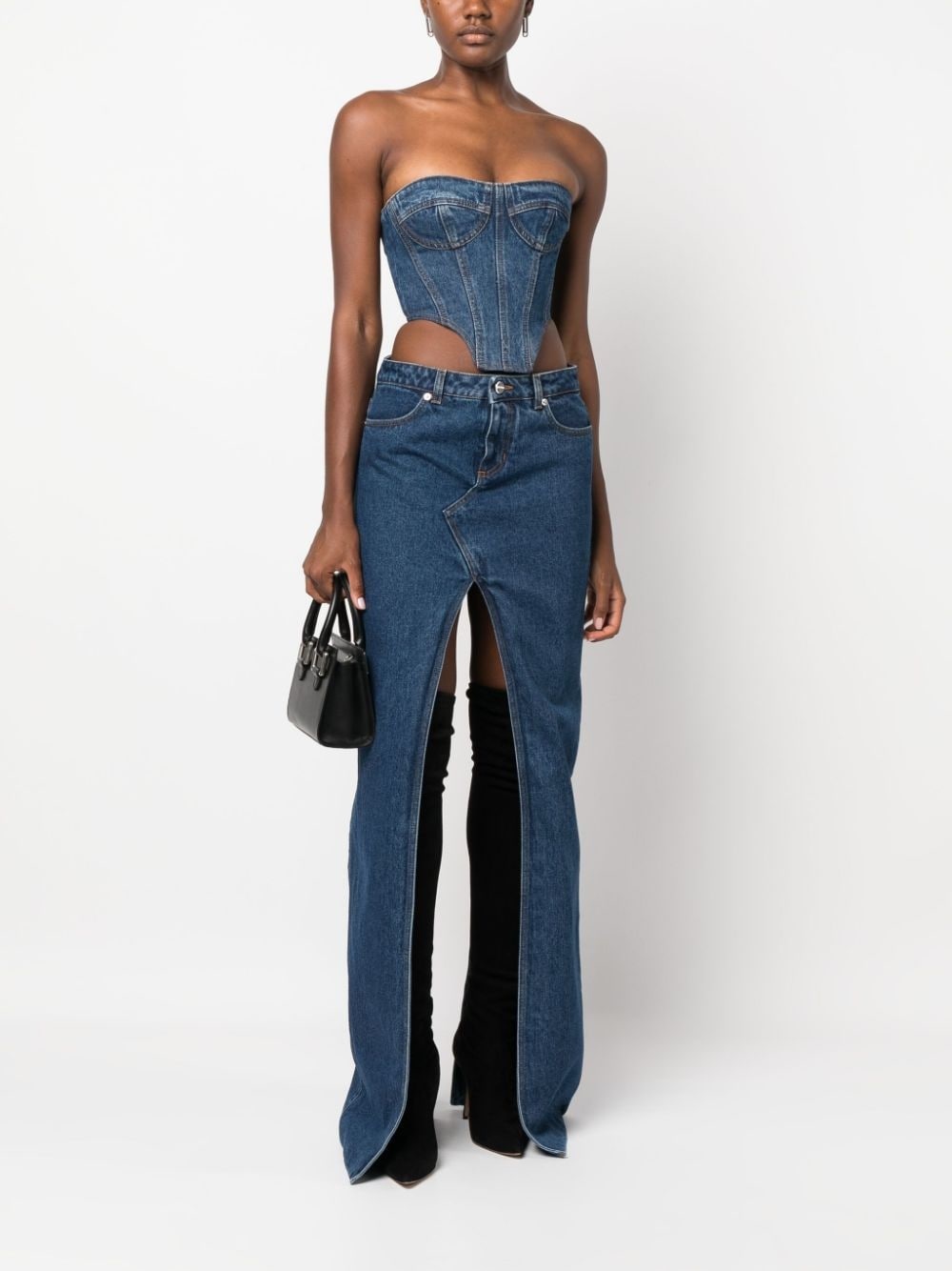 denim bustier crop top - 2