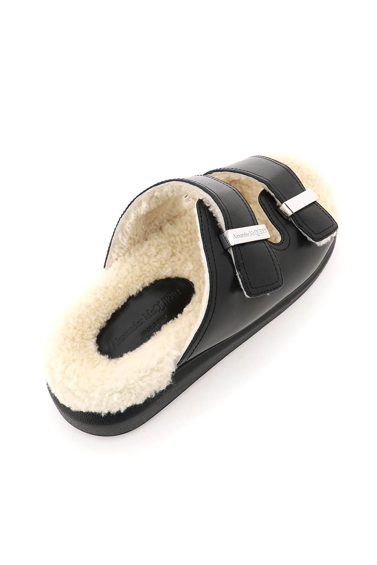 LEATHER AND SHEARLING HYBRID MULES - 4