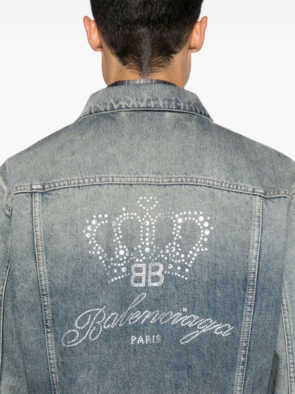 【バレンシアガ】 Jackets - Denim Jackets ジャケット Balenciaga Washed Denim Jacket in Blue Green with BB Logo 46