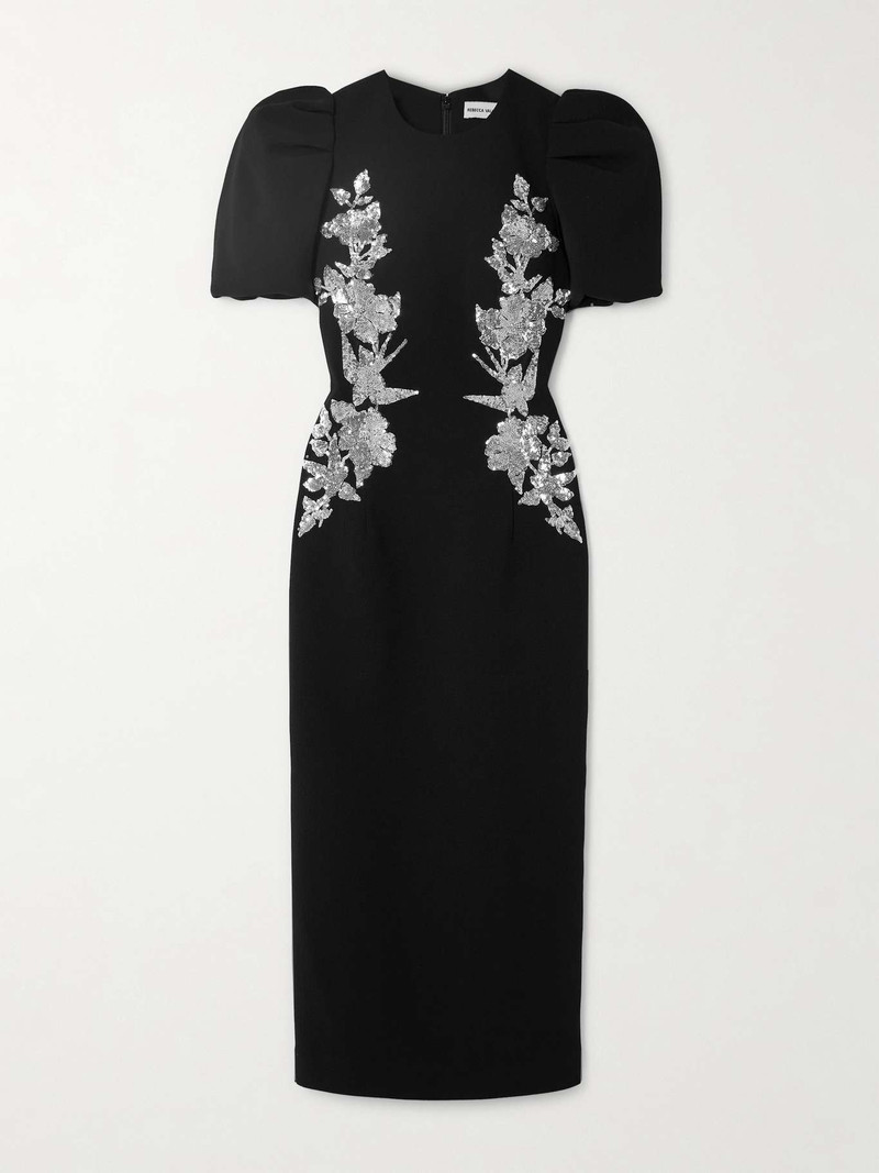 Monroe sequin-embellished textured-crepe midi dress 1