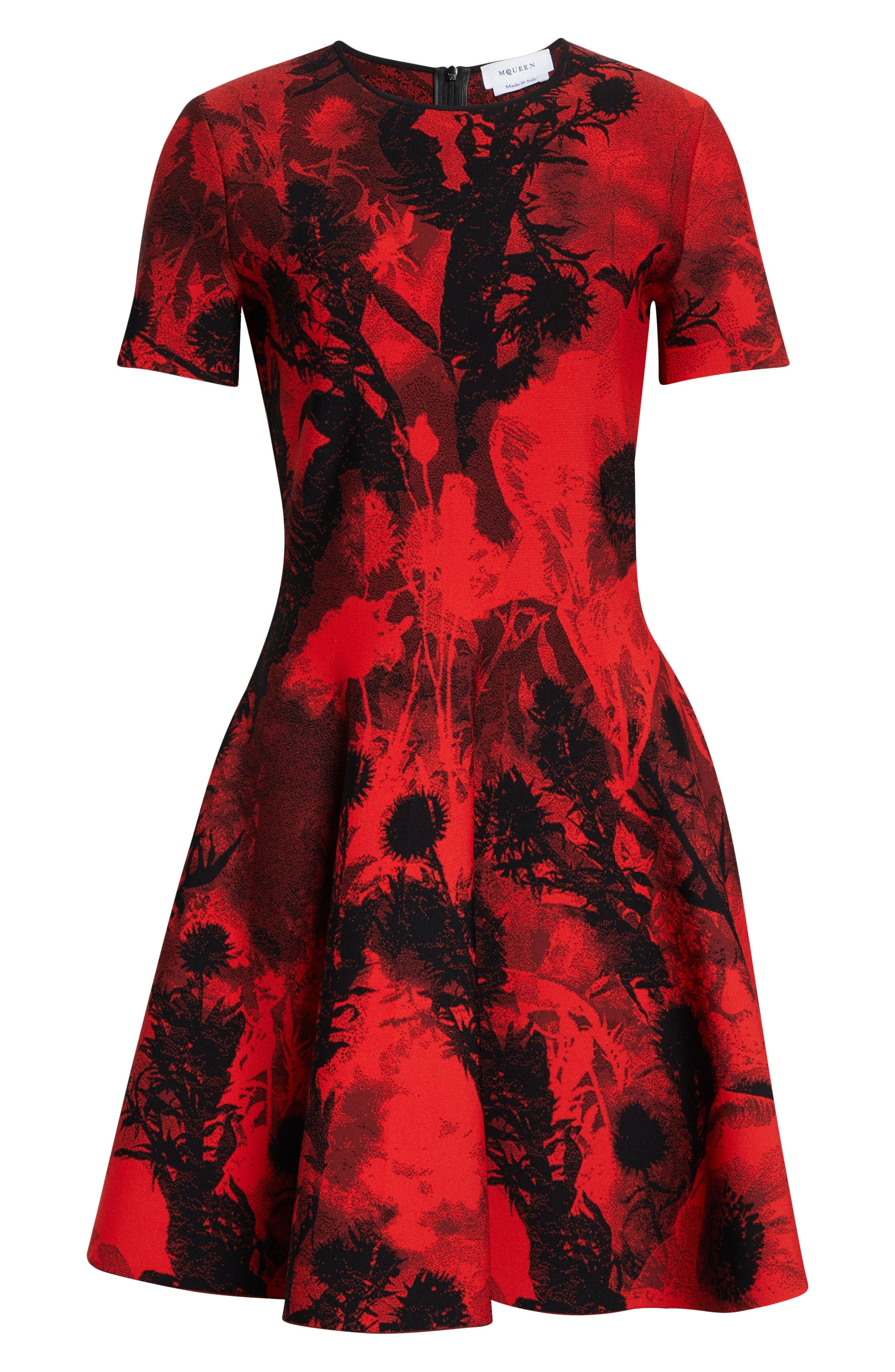 McQueen Floral Jacquard Mini Sweater Dress in Red/Black at Nordstrom - 1