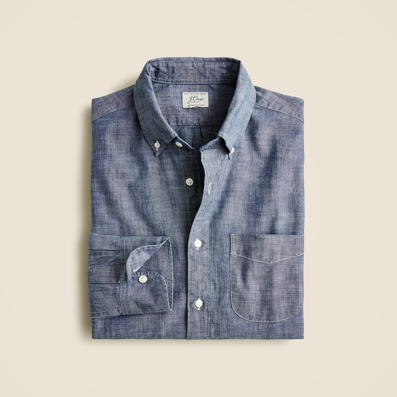 Slim organic cotton chambray shirt in one-year wash 1