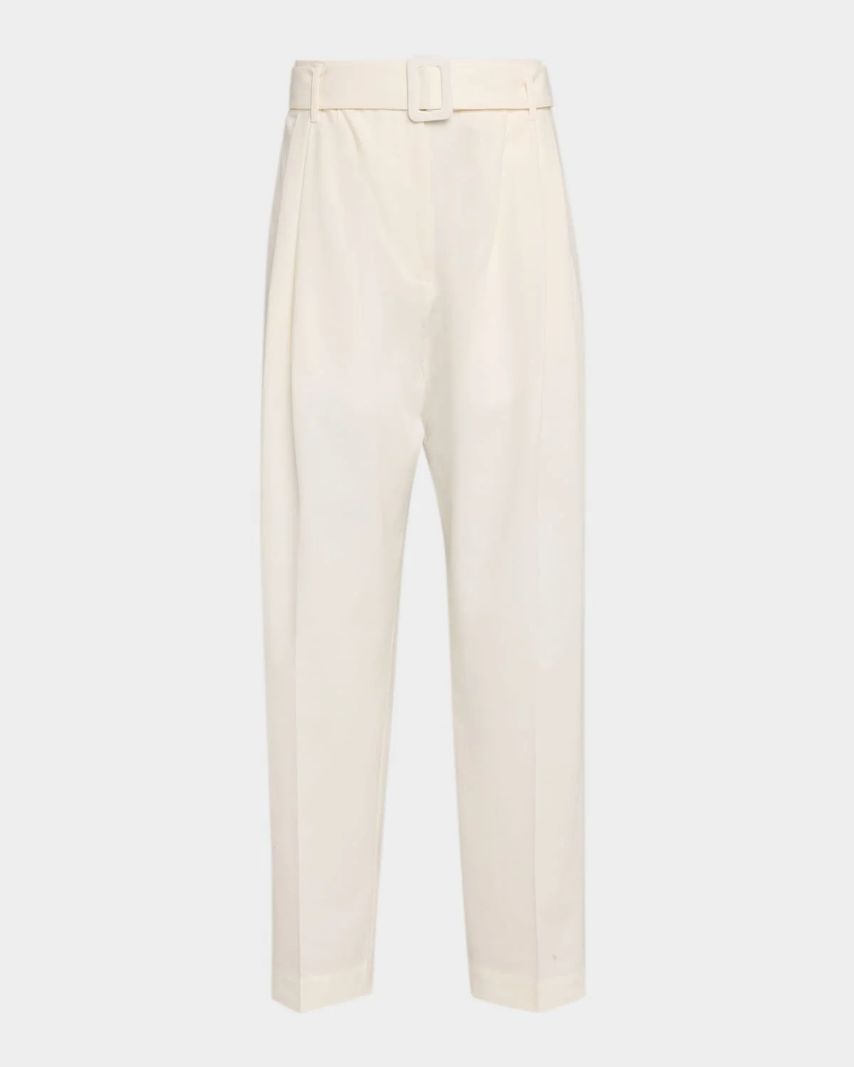 Pleated Cotton Tapered-Leg Ankle Pants With Belt - 1