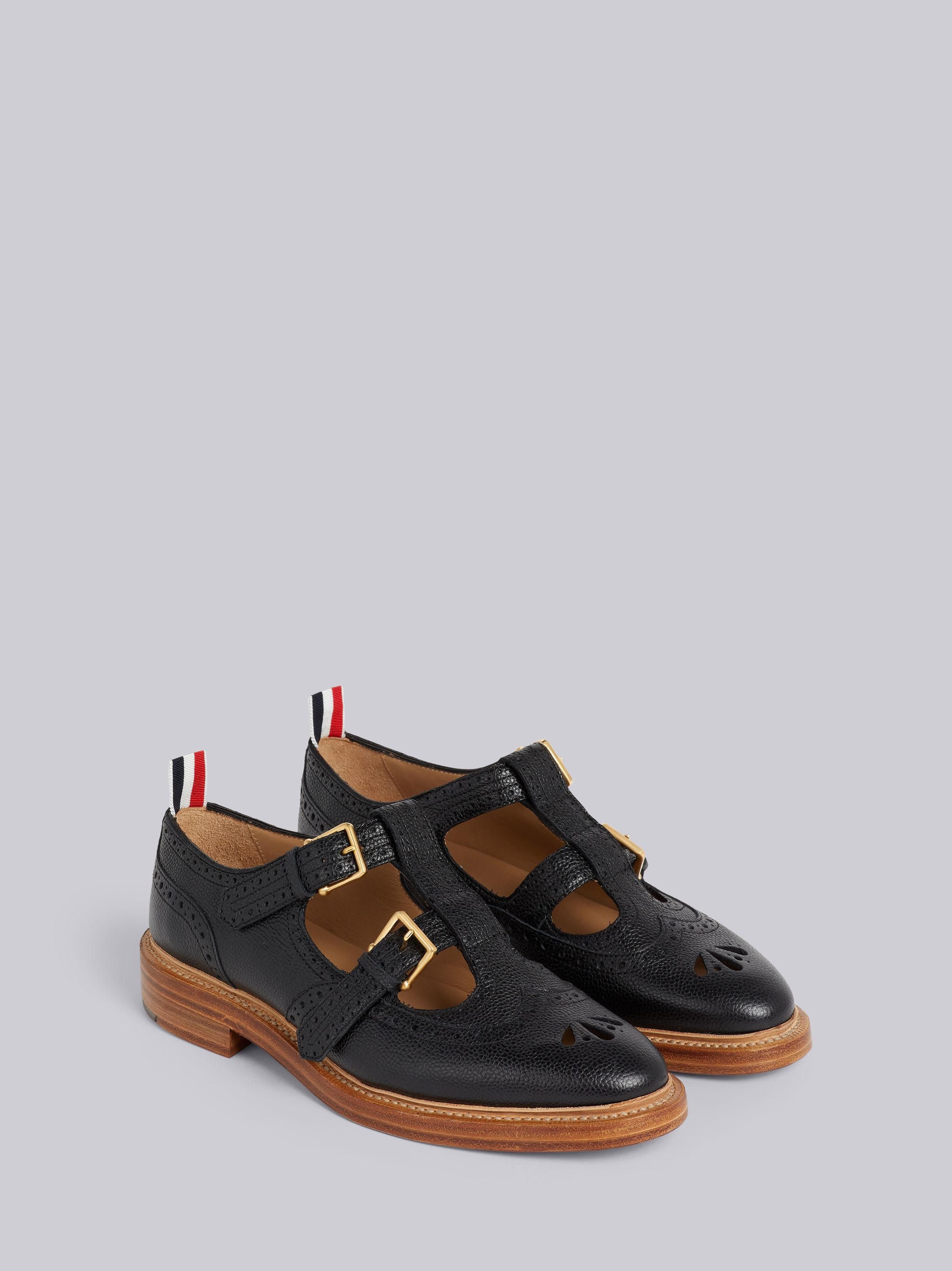 Black Pebbled Calfskin 2-Strap T-Bar Thom John - 3