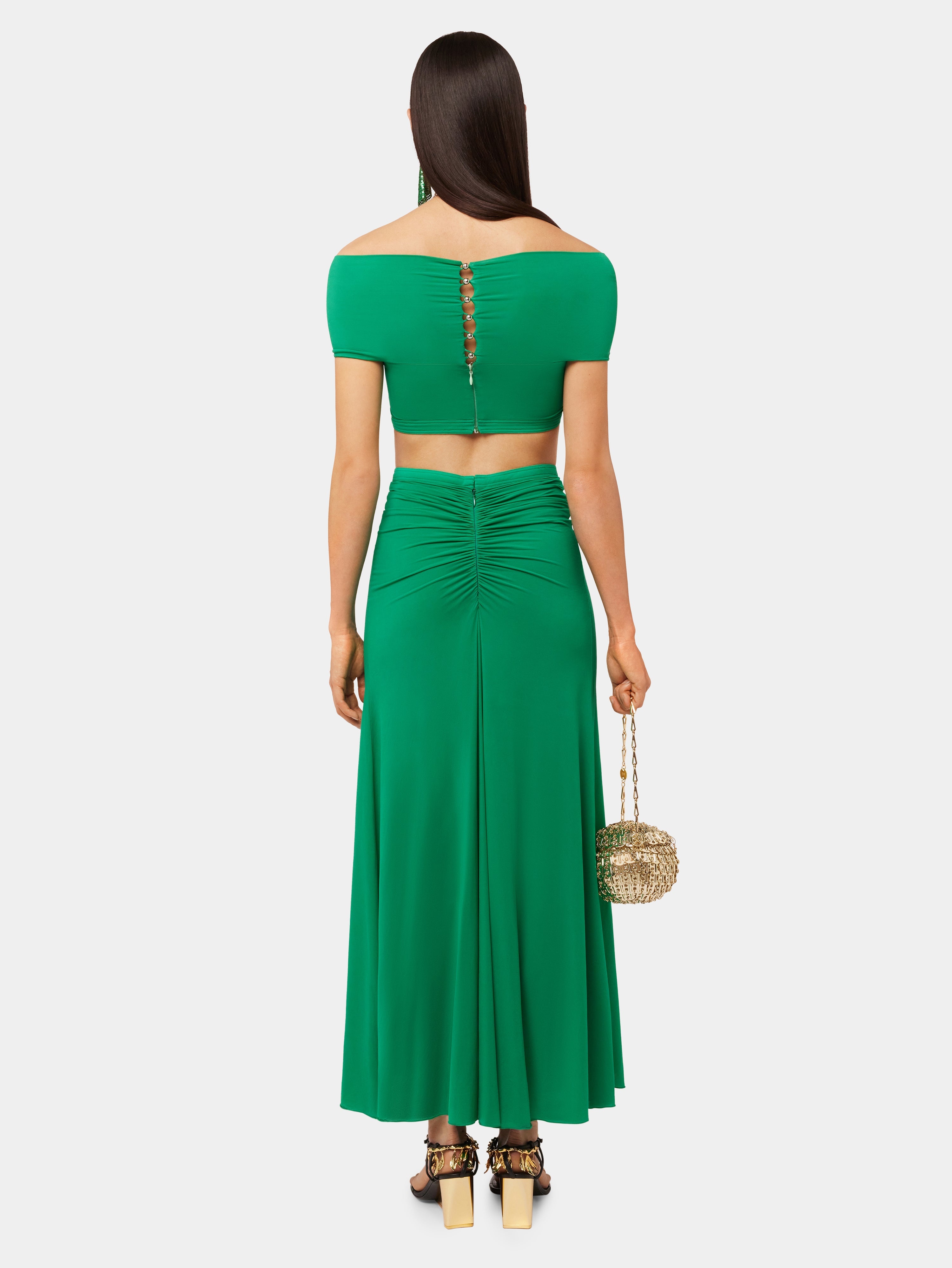 GREEN FLARED DRAPED SKIRT IN JERSEY - 5