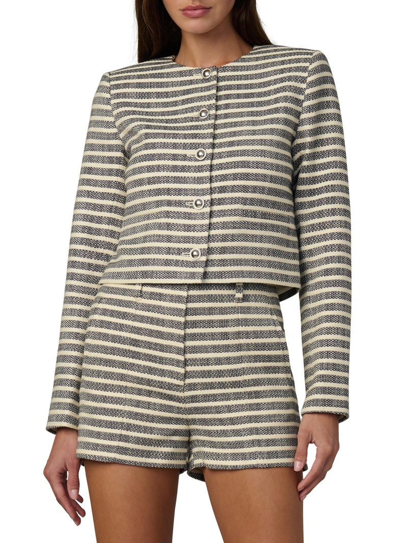 Women's The Talia Striped Crop Jacket - Midnight Ecru 3