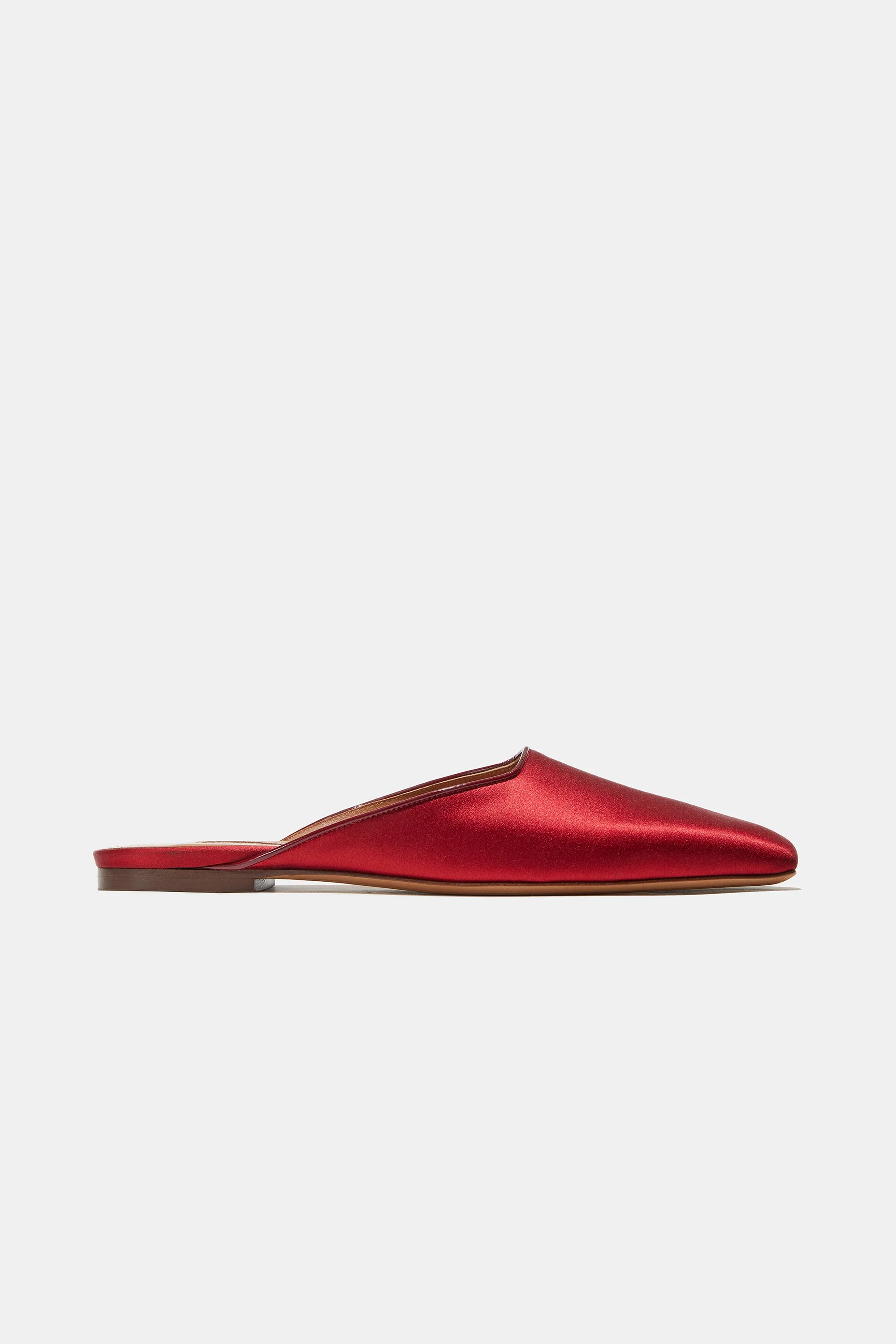 FLAT MULE IN BURNT RED SATIN - 1